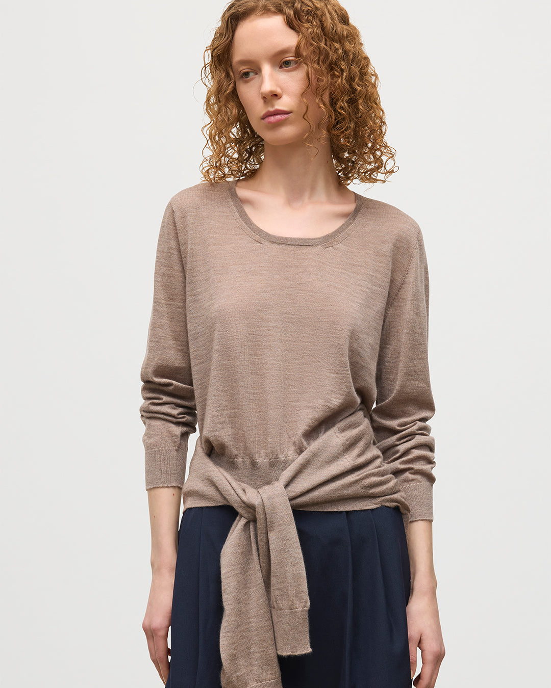 Ella Light Brown Superfine Cashmere Scoop Neck Jumper