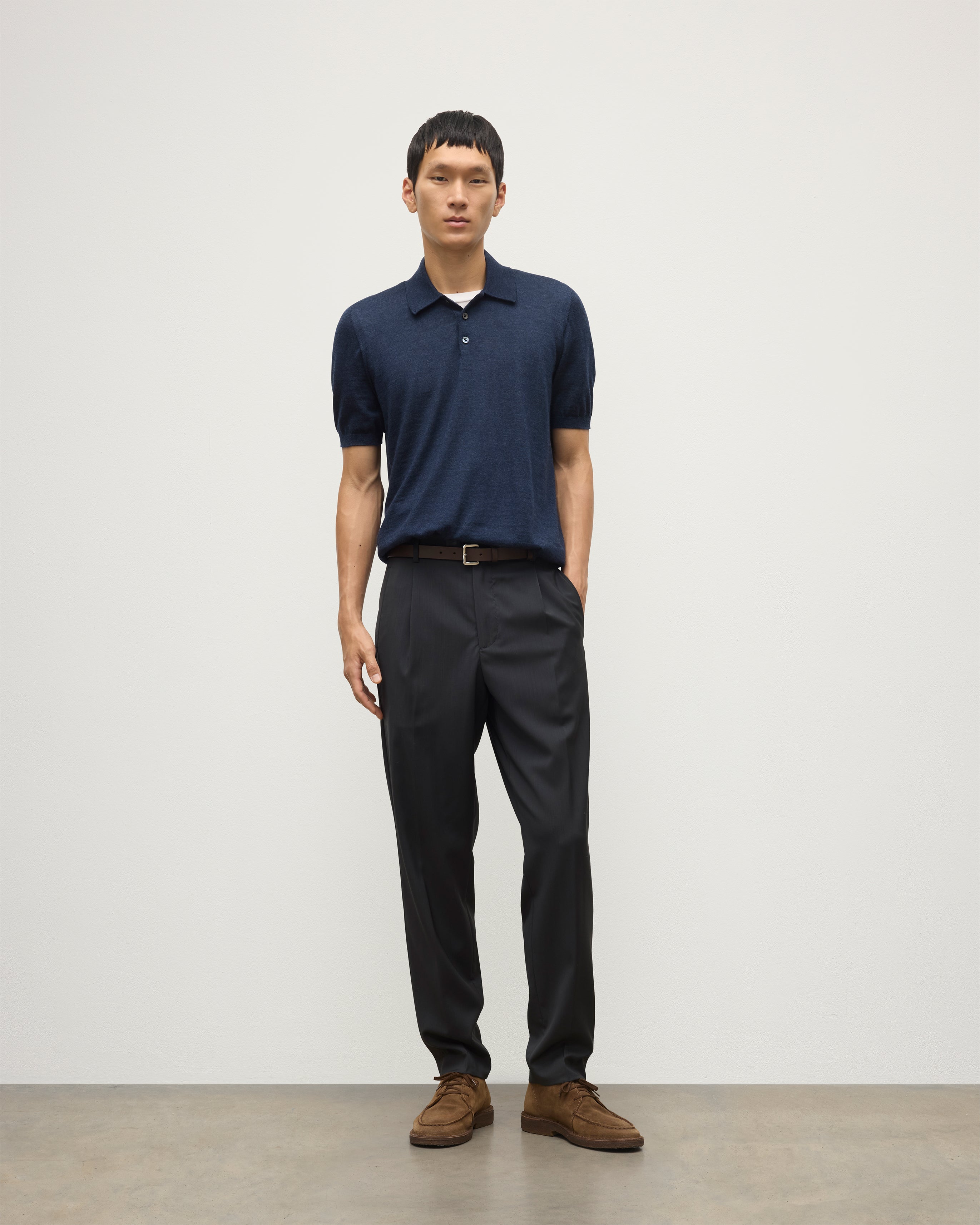 Fin Navy Superfine Cashmere Polo Shirt