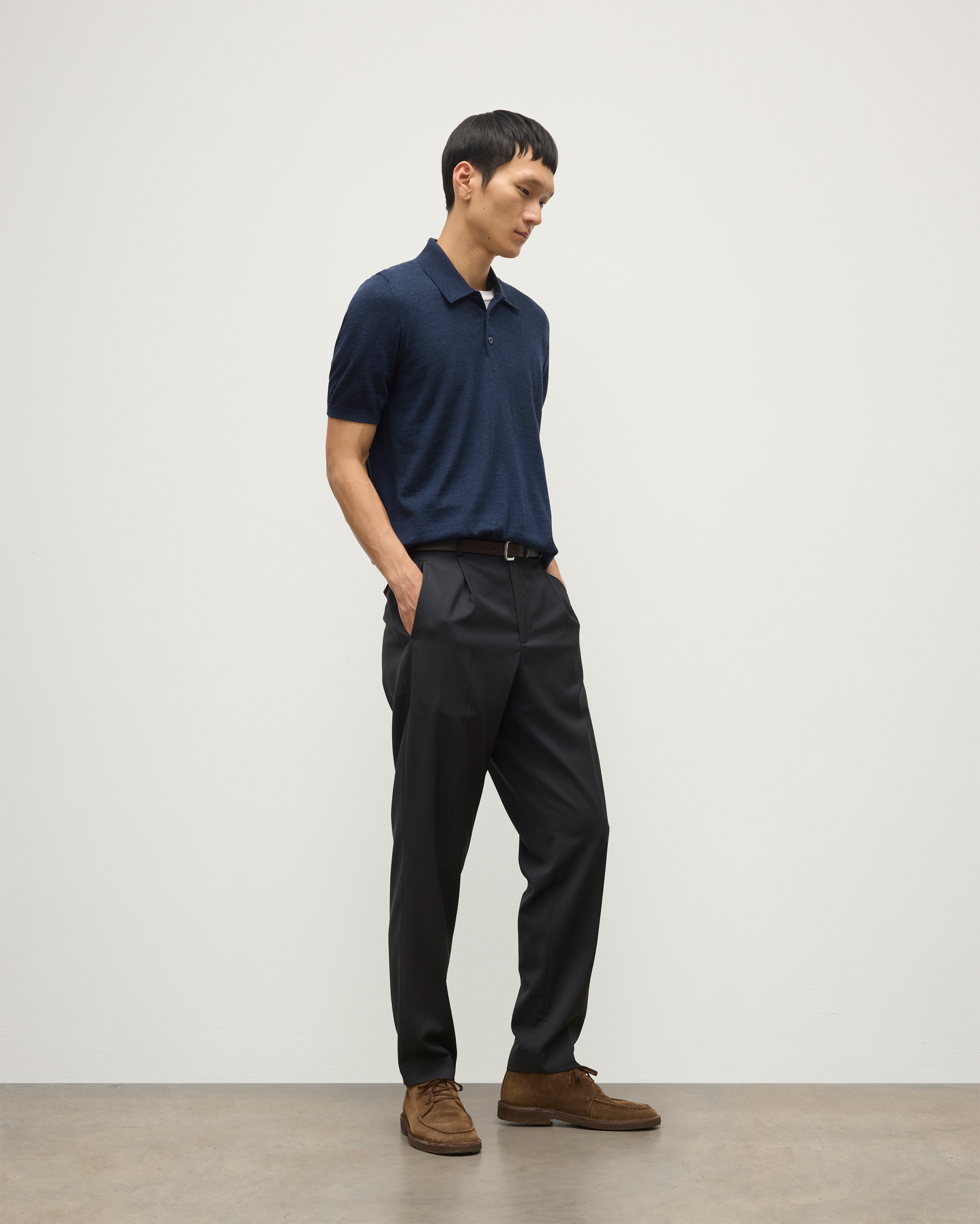 Fin Navy Superfine Cashmere Polo Shirt