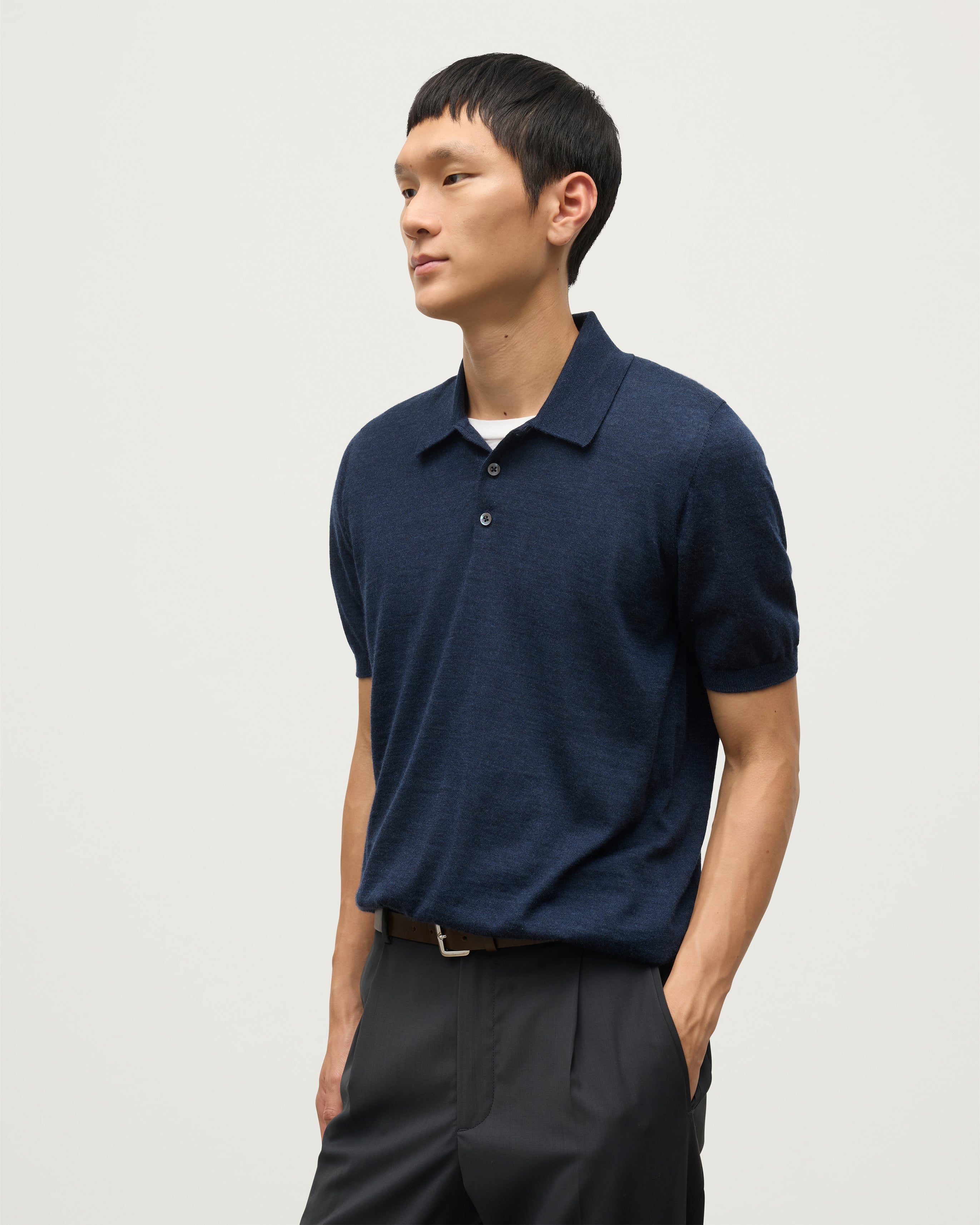 Fin Navy Superfine Cashmere Polo Shirt
