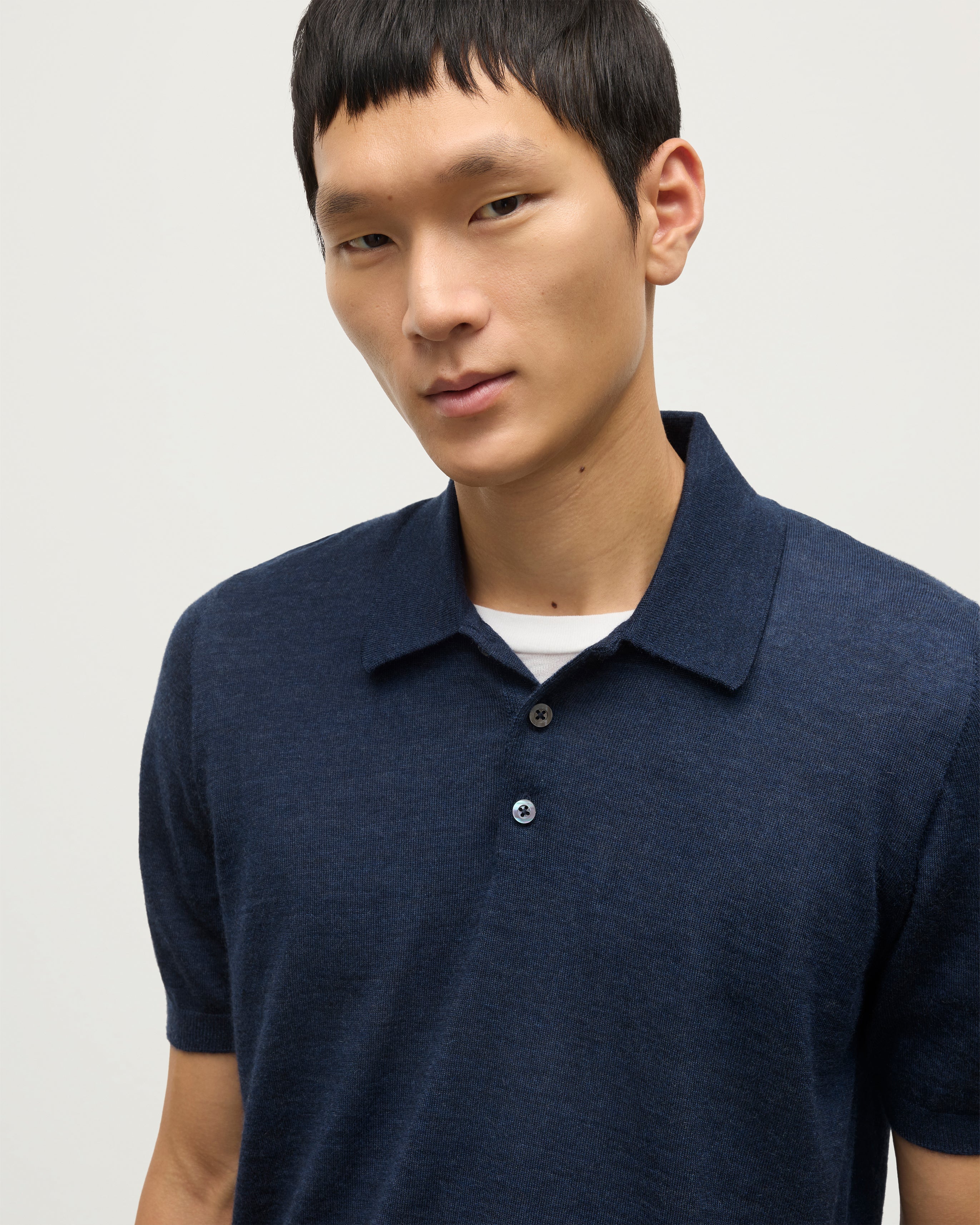 Fin Navy Superfine Cashmere Polo Shirt