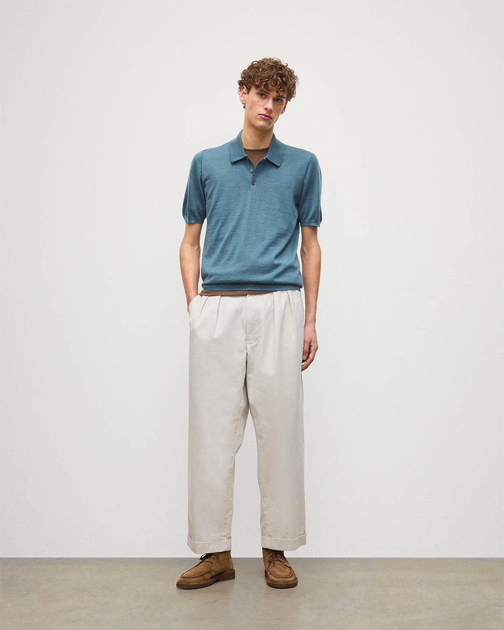 Fin Blue Superfine Cashmere Polo Shirt