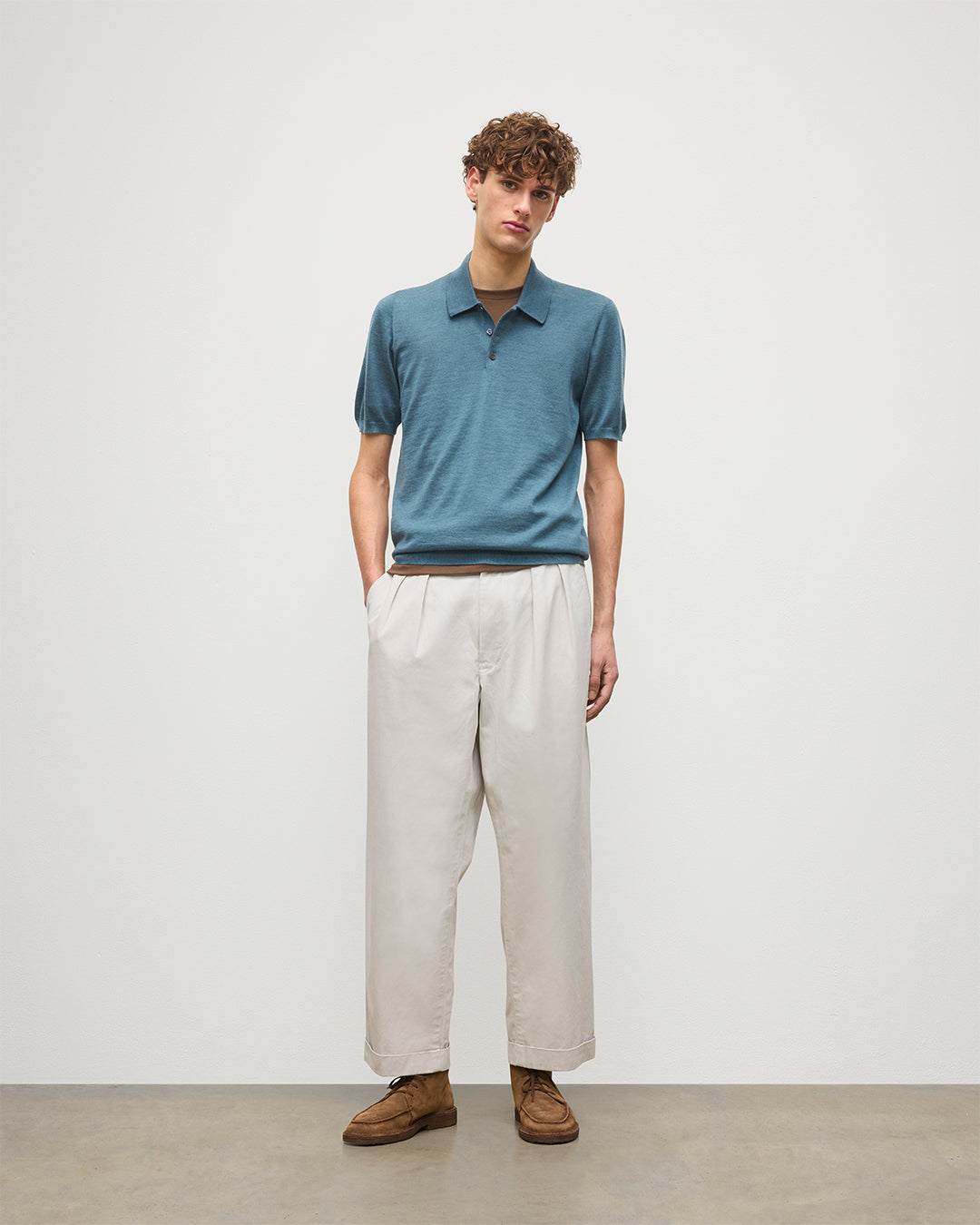 Fin Blue Superfine Cashmere Polo Shirt