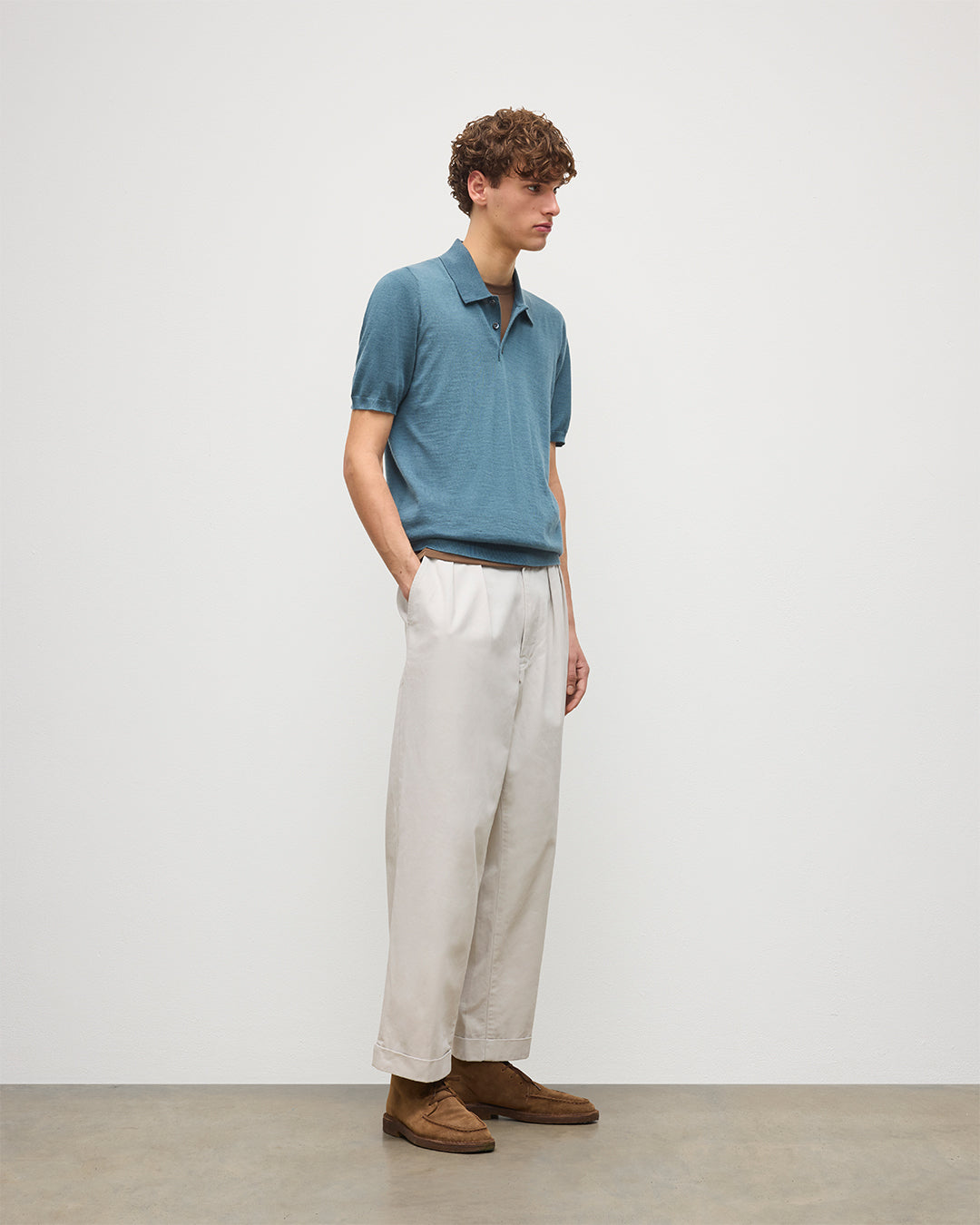 Fin Blue Superfine Cashmere Polo Shirt