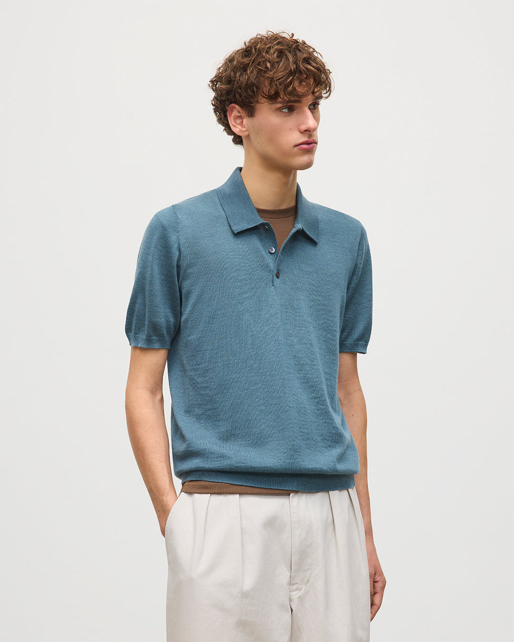 Fin Blue Superfine Cashmere Polo Shirt