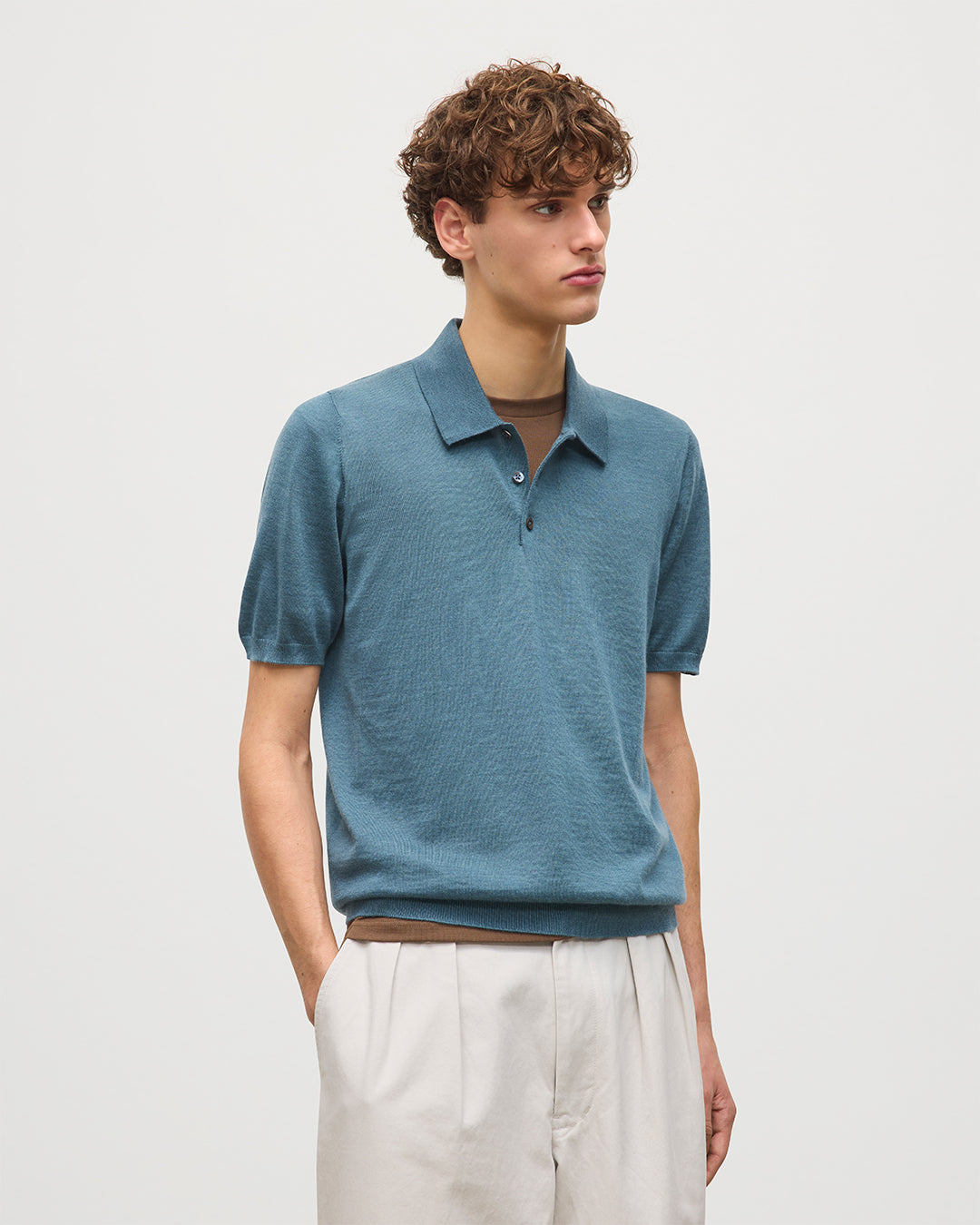 Fin Blue Superfine Cashmere Polo Shirt