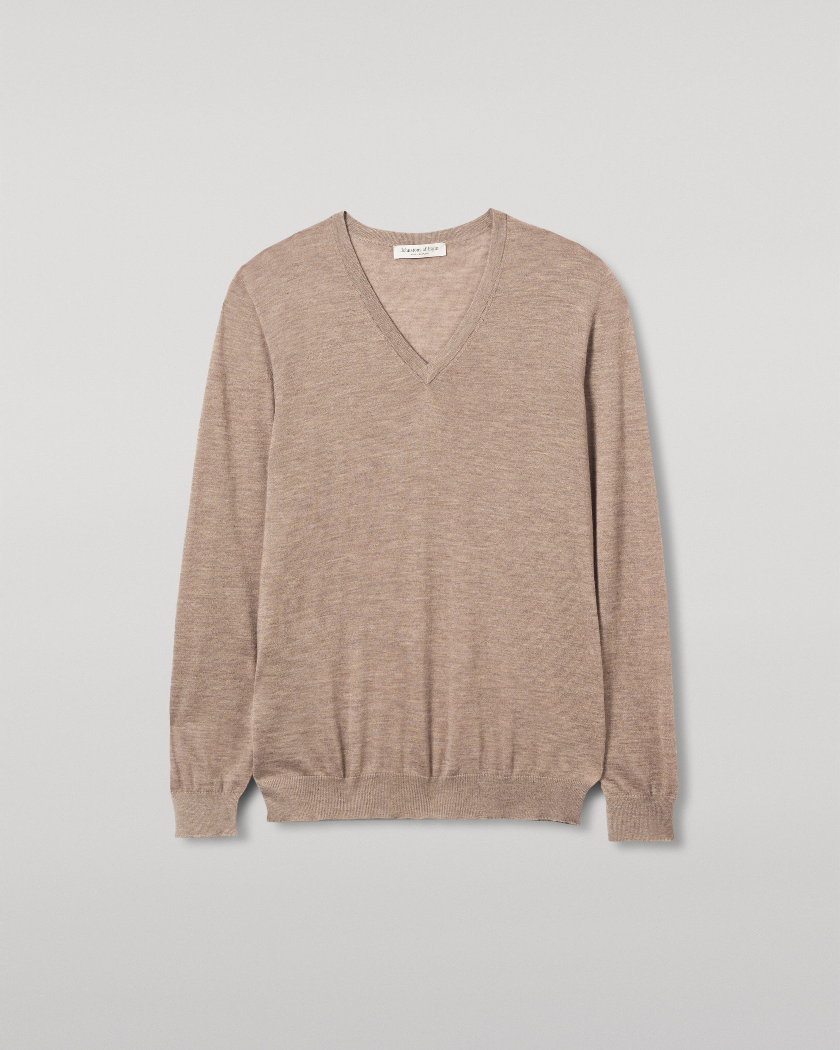 Fin Light Brown V Neck Superfine Cashmere Jumper