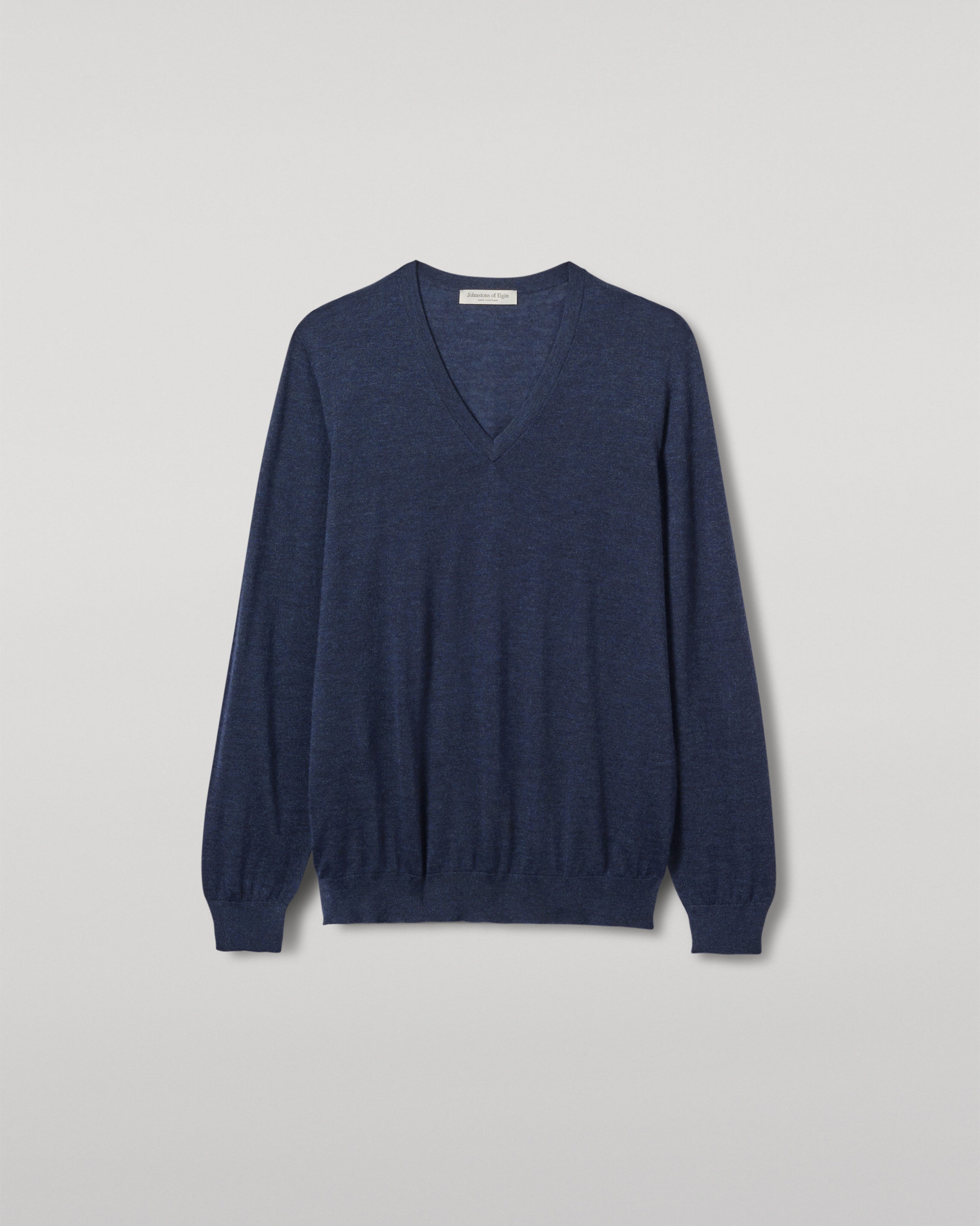 Fin Navy V Neck Superfine Cashmere Jumper