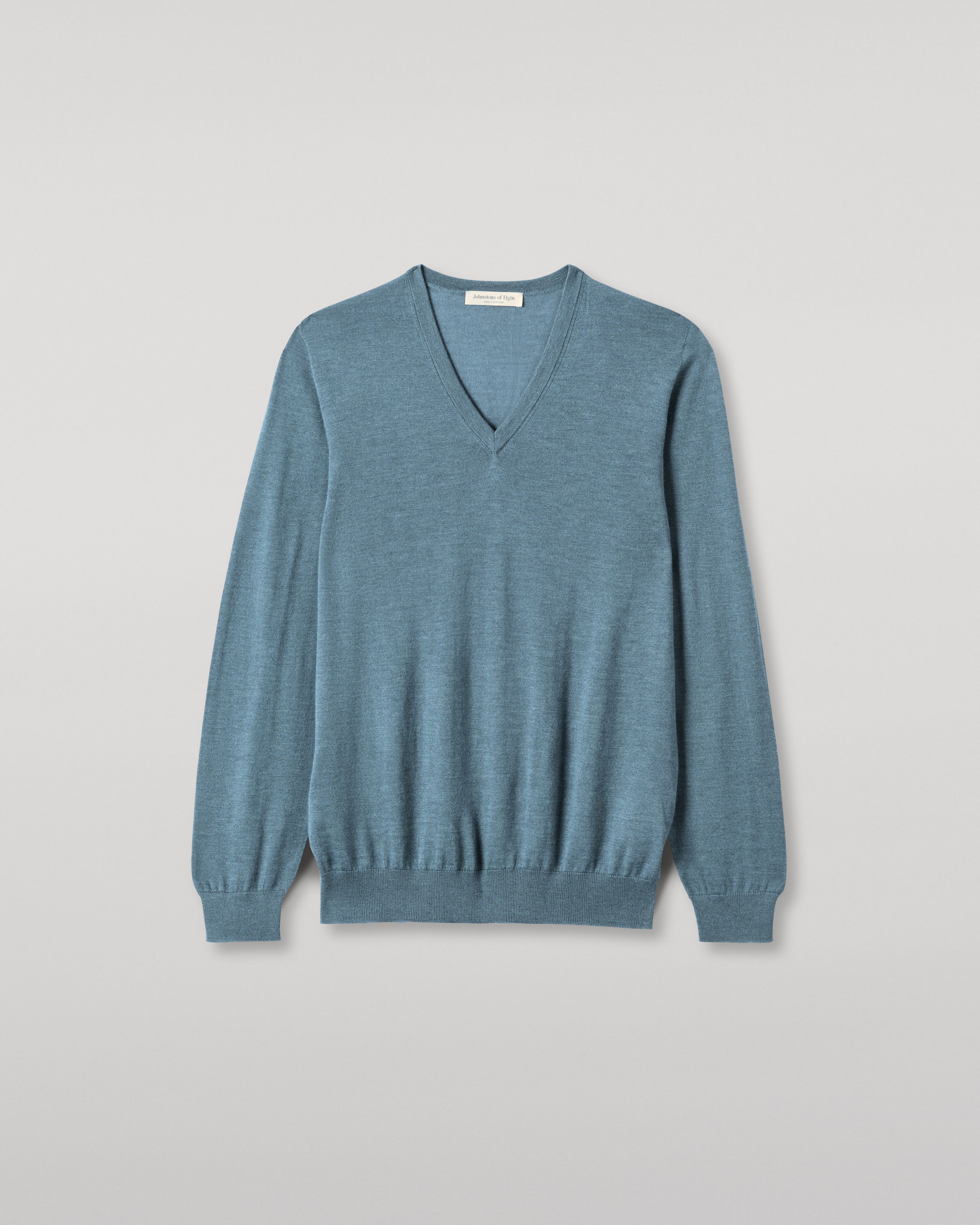 Fin Blue V Neck Superfine Cashmere Jumper