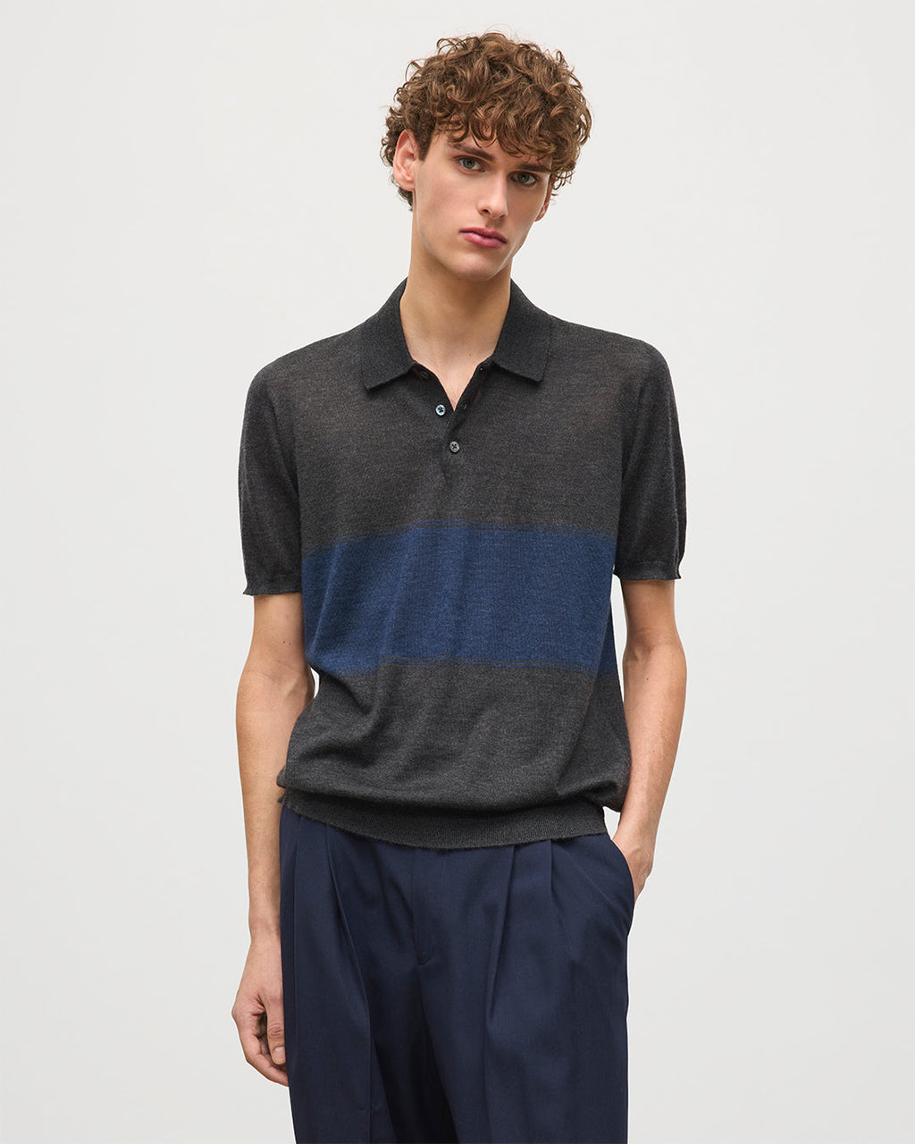 Mack Grey & Navy Superfine Cashmere Polo Shirt