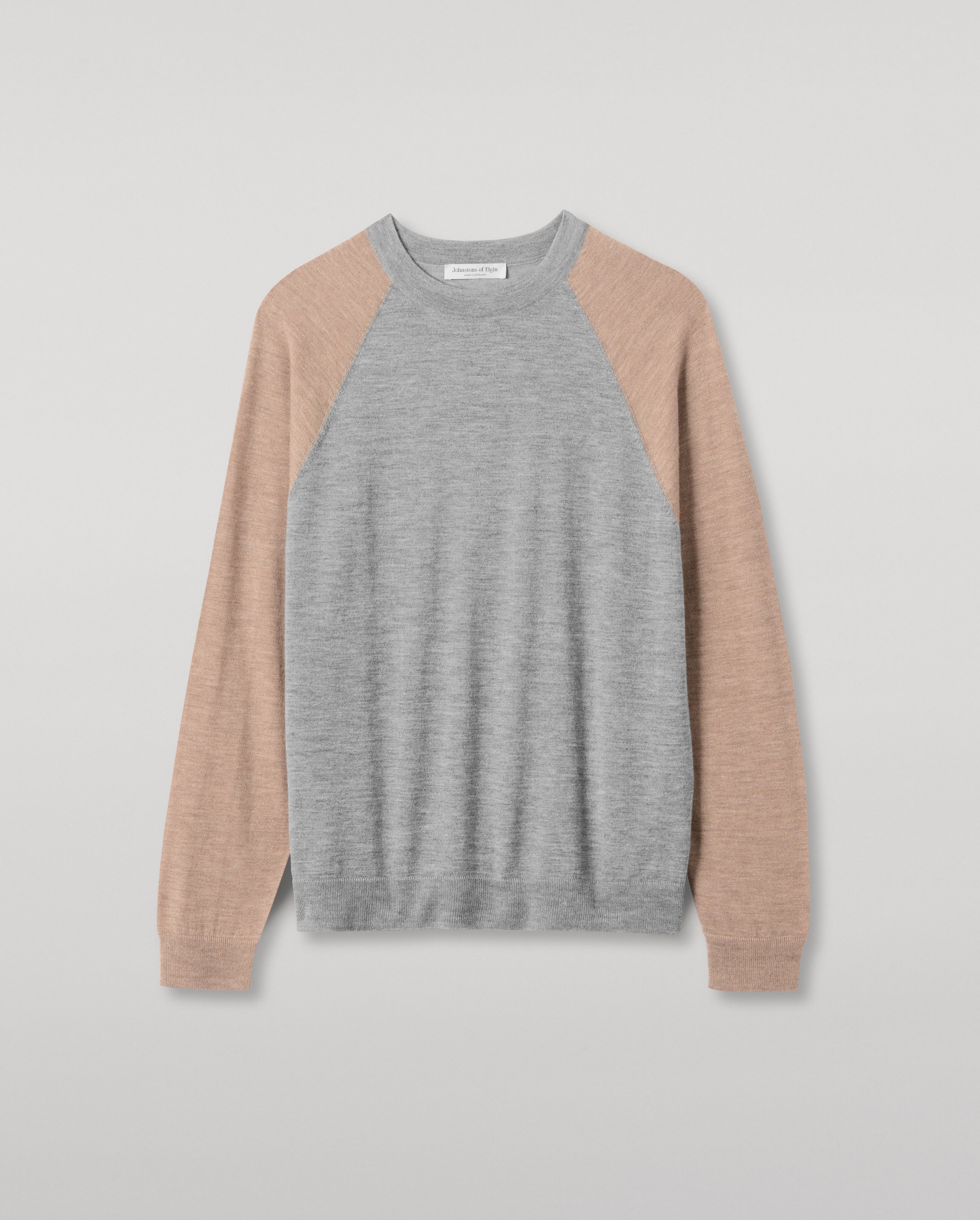 Leith Grey & Brown Ringer Superfine Cashmere Jumper