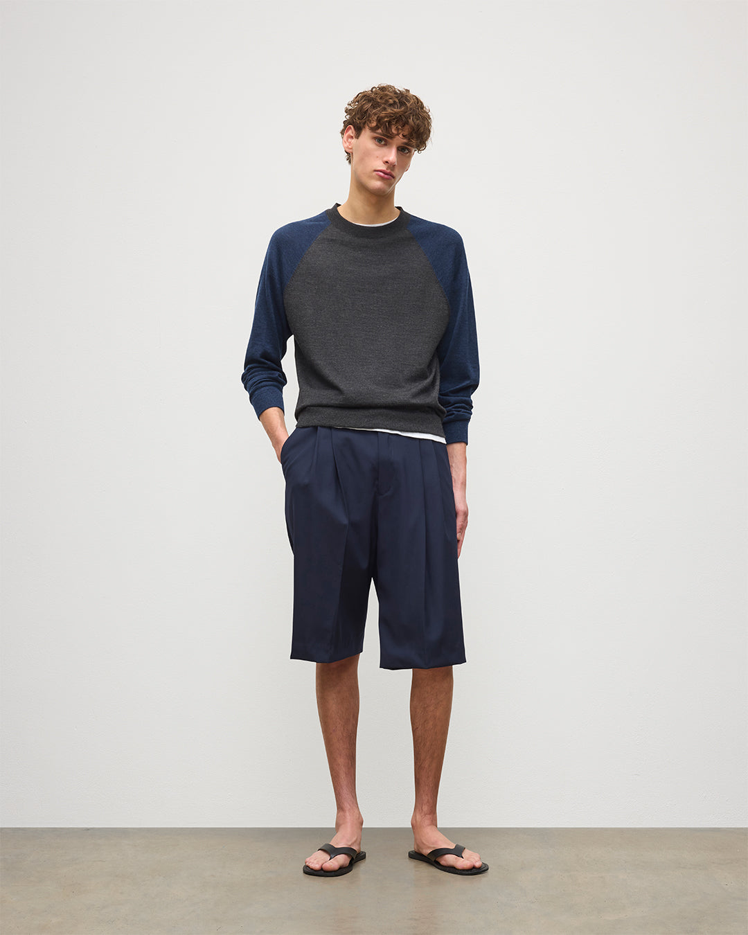 Leith Grey & Navy Ringer Superfine Cashmere Jumper