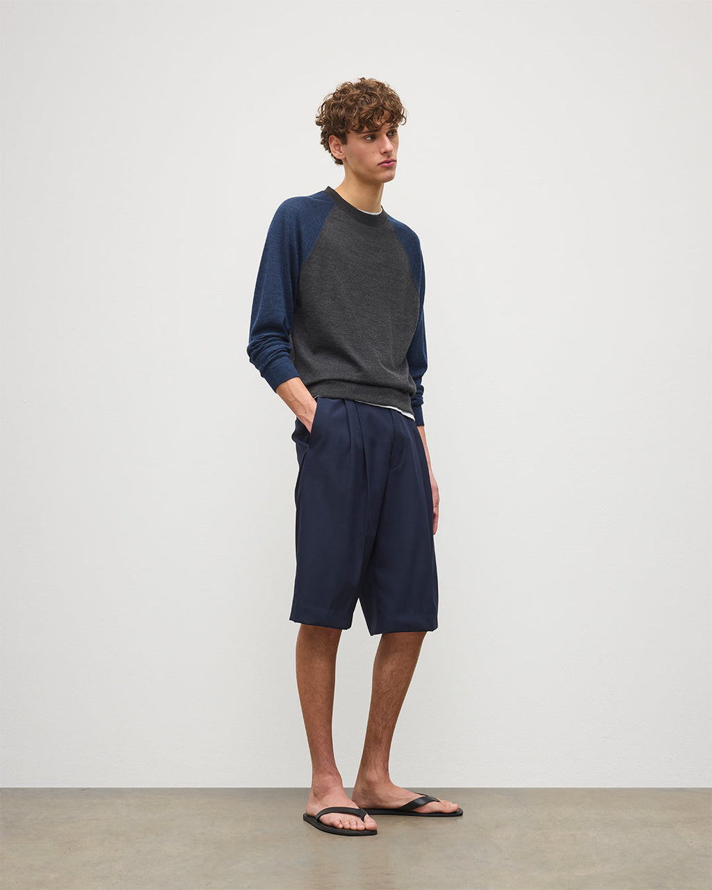 Leith Grey & Navy Ringer Superfine Cashmere Jumper