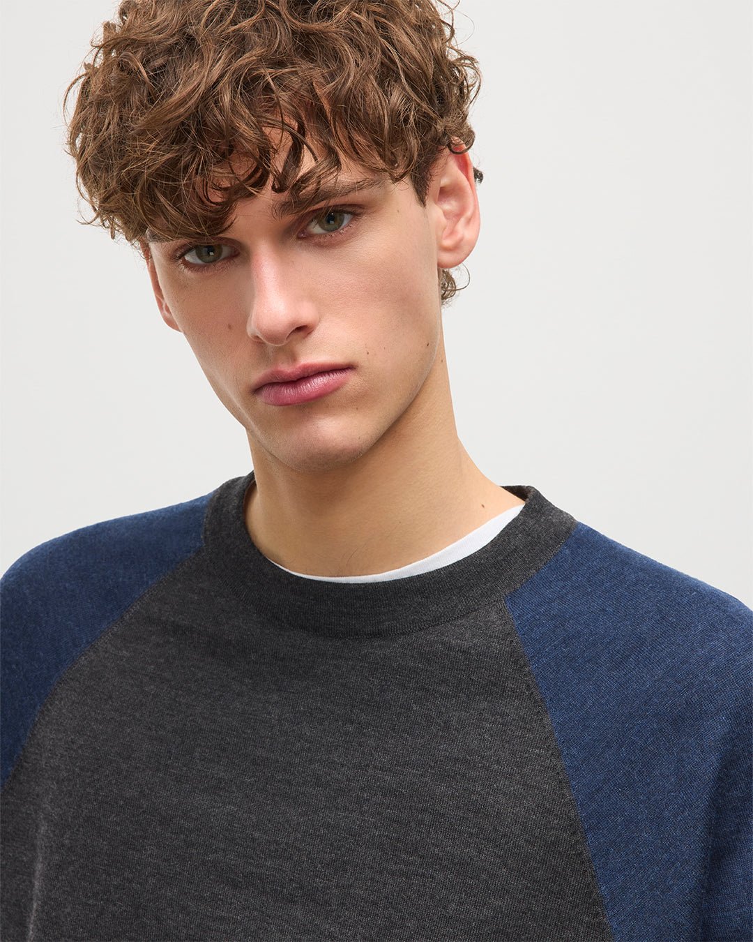 Leith Grey & Navy Ringer Superfine Cashmere Jumper