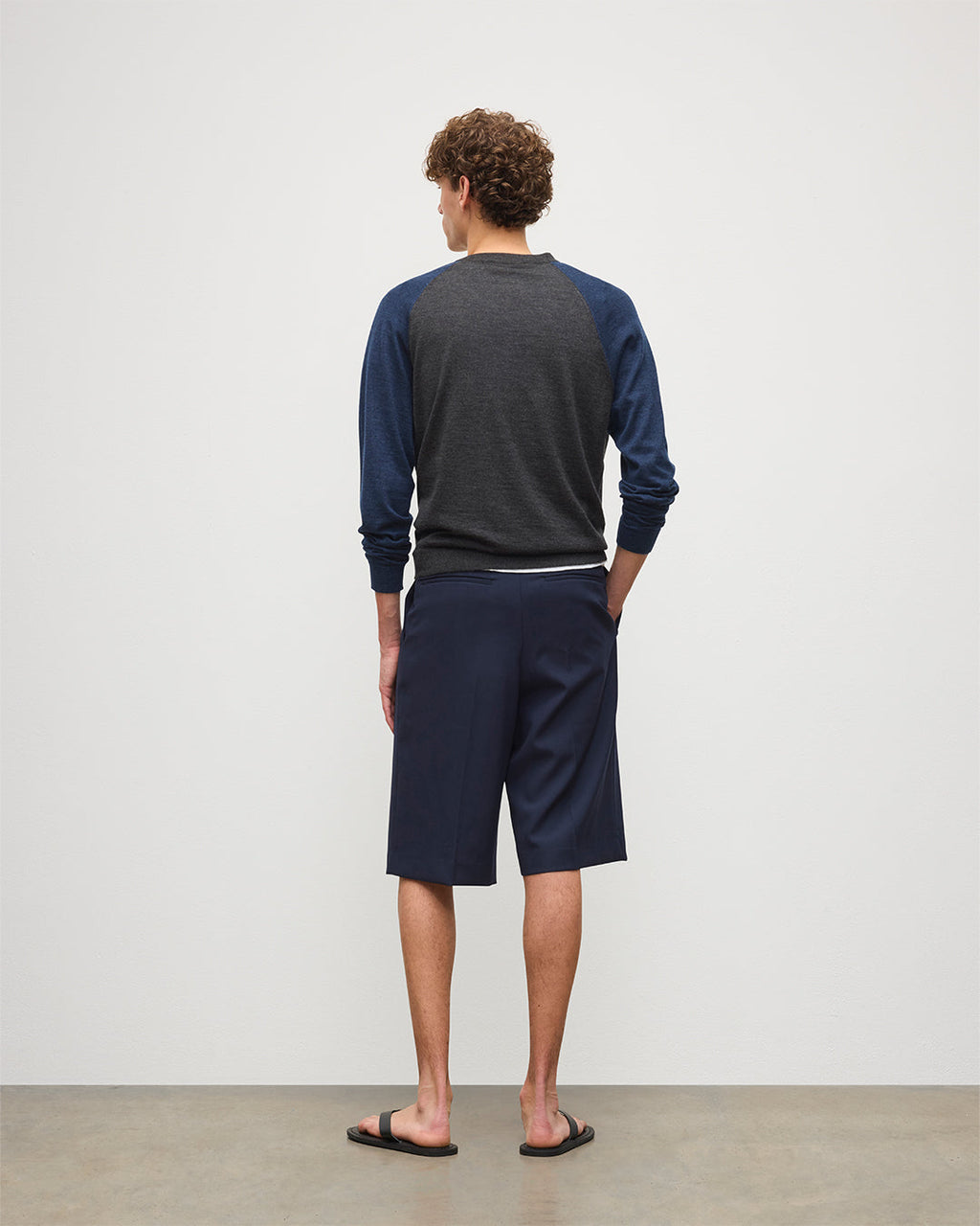 Leith Grey & Navy Ringer Superfine Cashmere Jumper