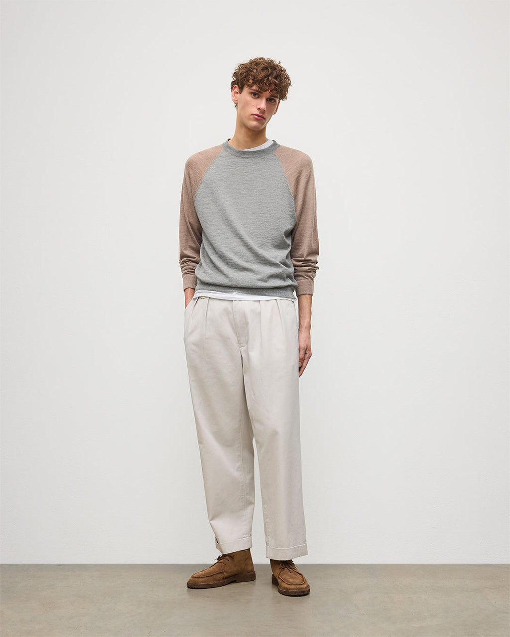Leith Grey & Brown Ringer Superfine Cashmere Jumper
