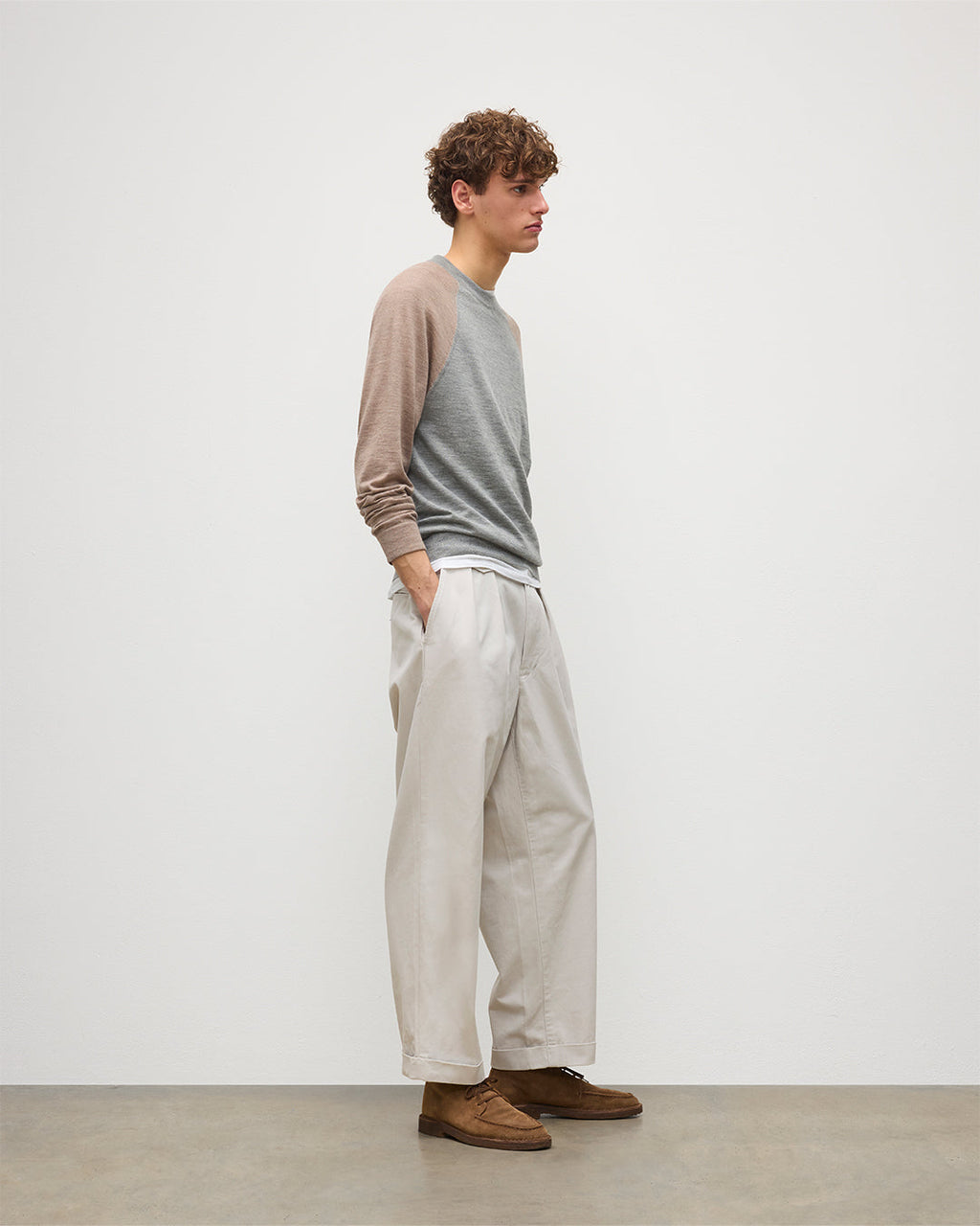 Leith Grey & Brown Ringer Superfine Cashmere Jumper