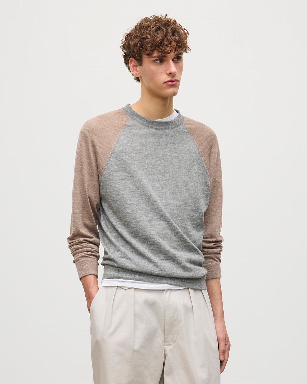 Leith Grey & Brown Ringer Superfine Cashmere Jumper