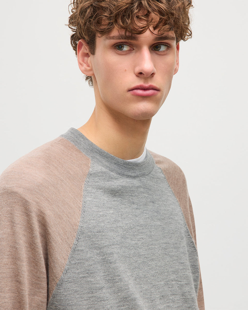 Leith Grey & Brown Ringer Superfine Cashmere Jumper