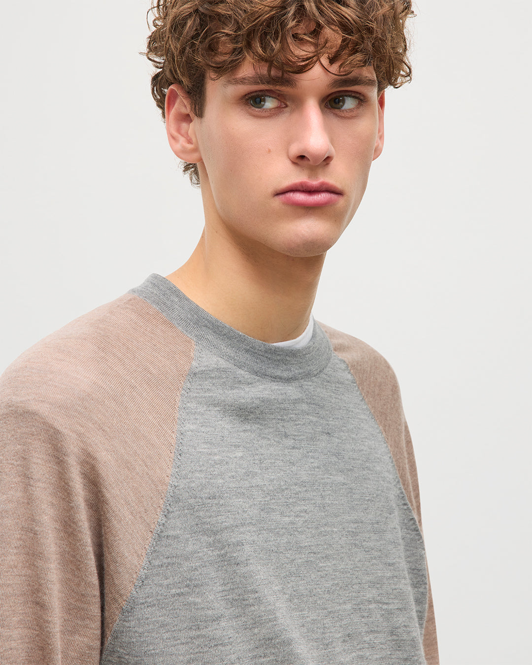 Leith Grey & Brown Ringer Superfine Cashmere Jumper