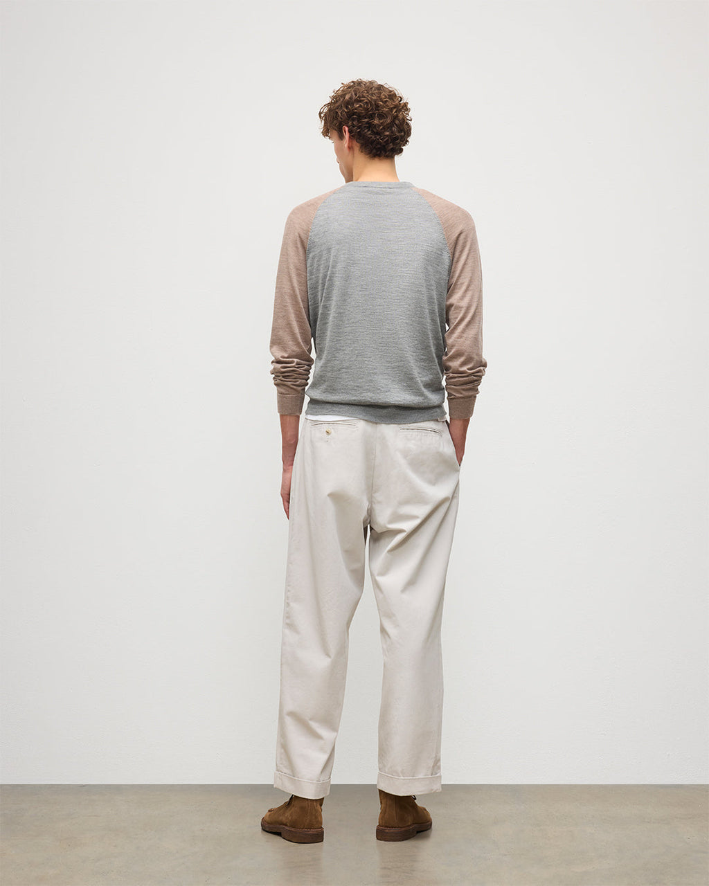 Leith Grey & Brown Ringer Superfine Cashmere Jumper