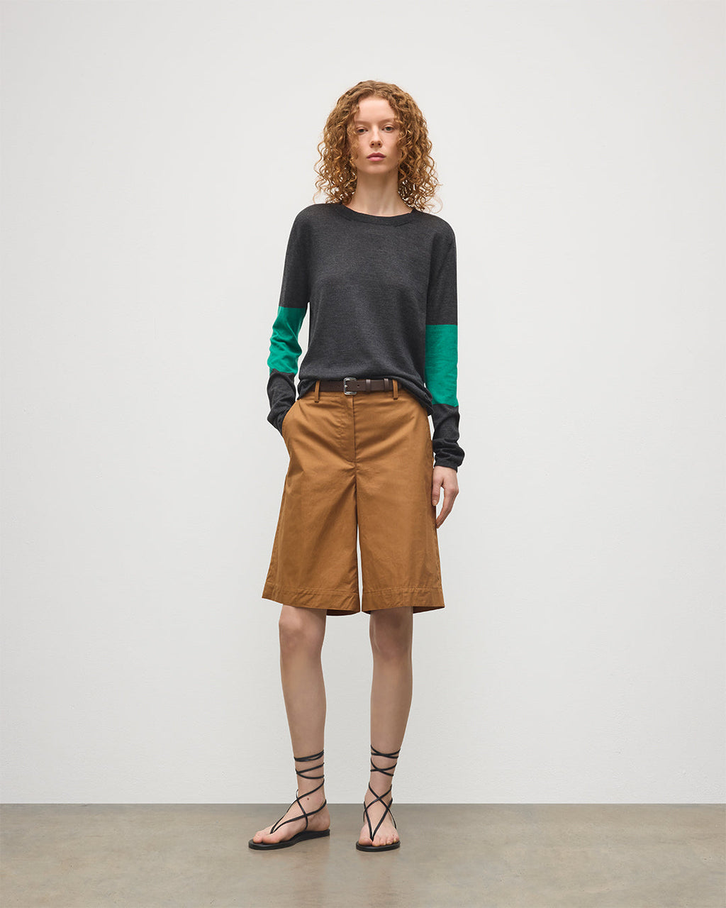 Euna Grey & Green Superfine Cashmere T-Shirt