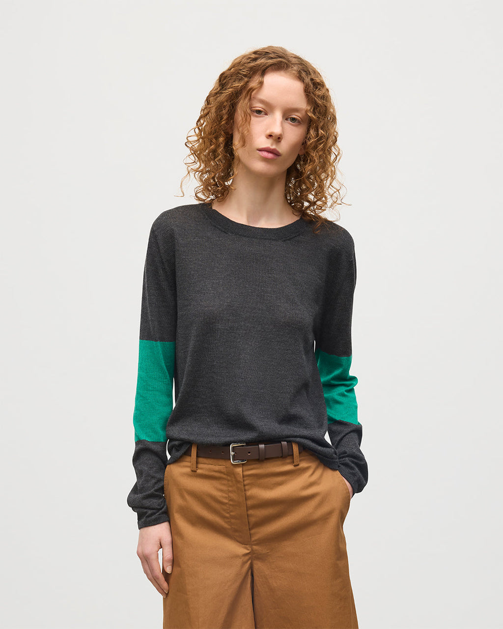 Euna Grey & Green Superfine Cashmere T-Shirt
