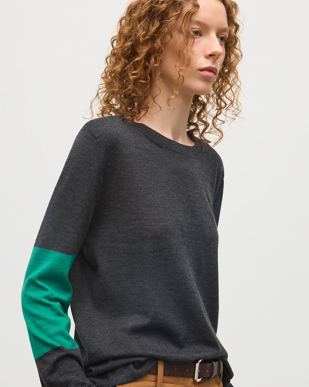 Euna Grey & Green Superfine Cashmere T-Shirt