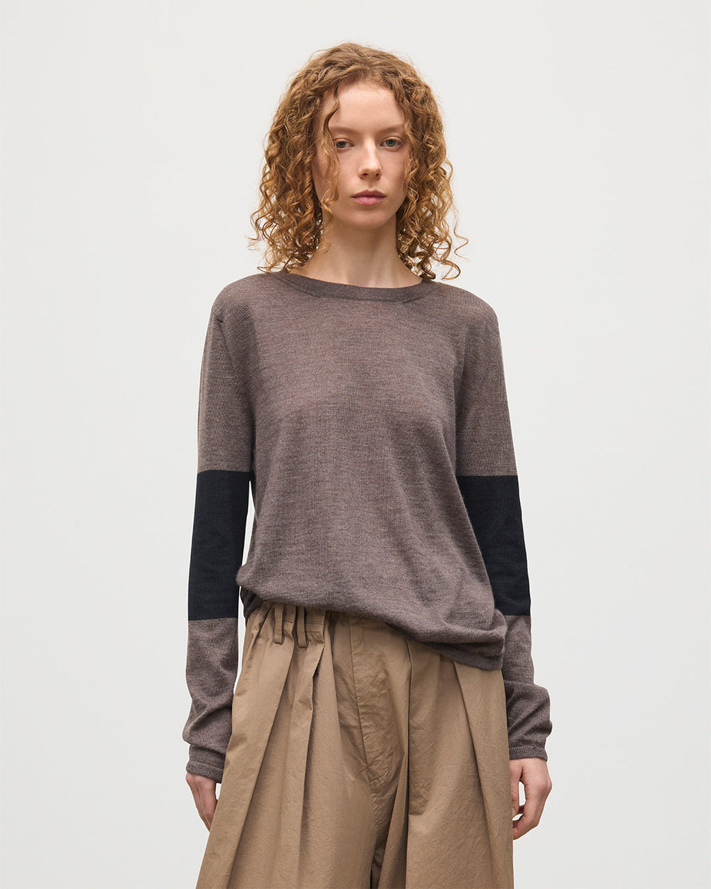 Euna Brown & Black Superfine Cashmere T-Shirt