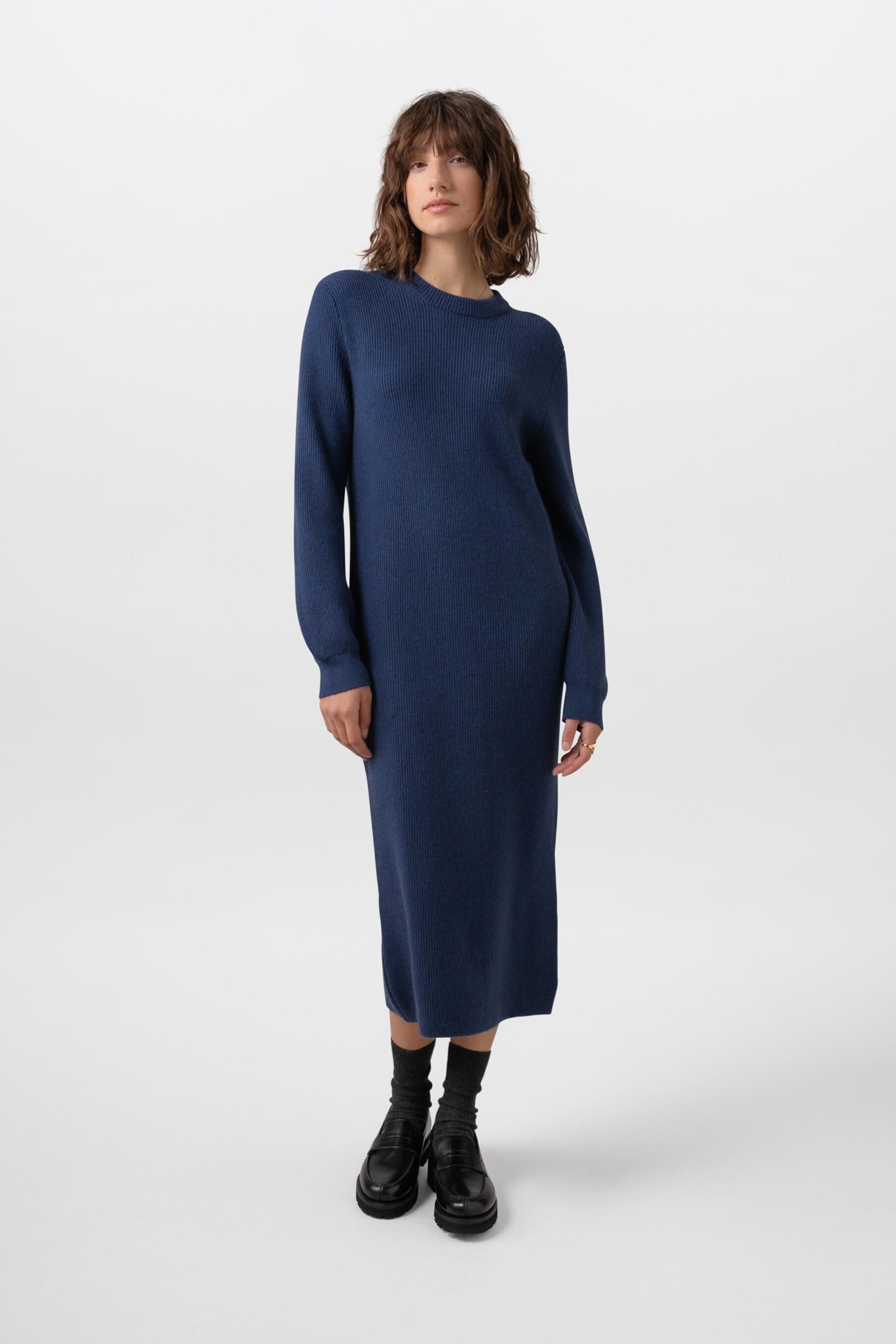 Mid Blue Ribbed Cashmere Dress
