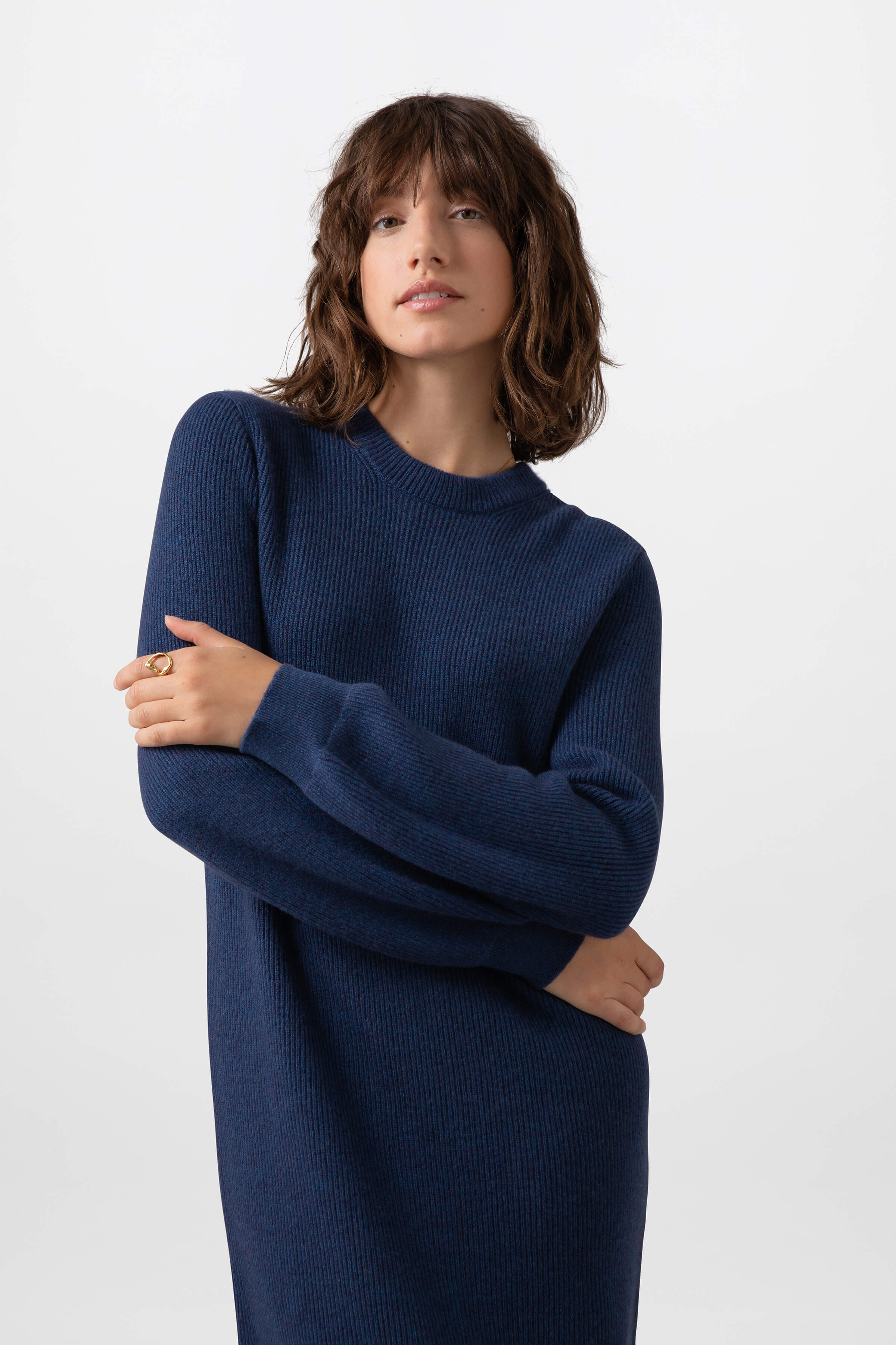Mid Blue Ribbed Cashmere Dress