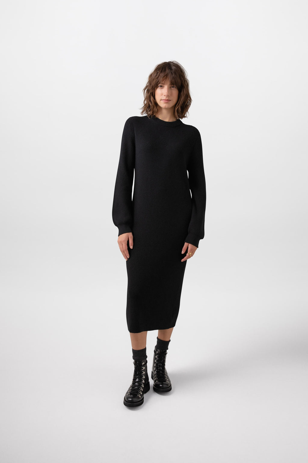 Black Ribbed Cashmere Dress
