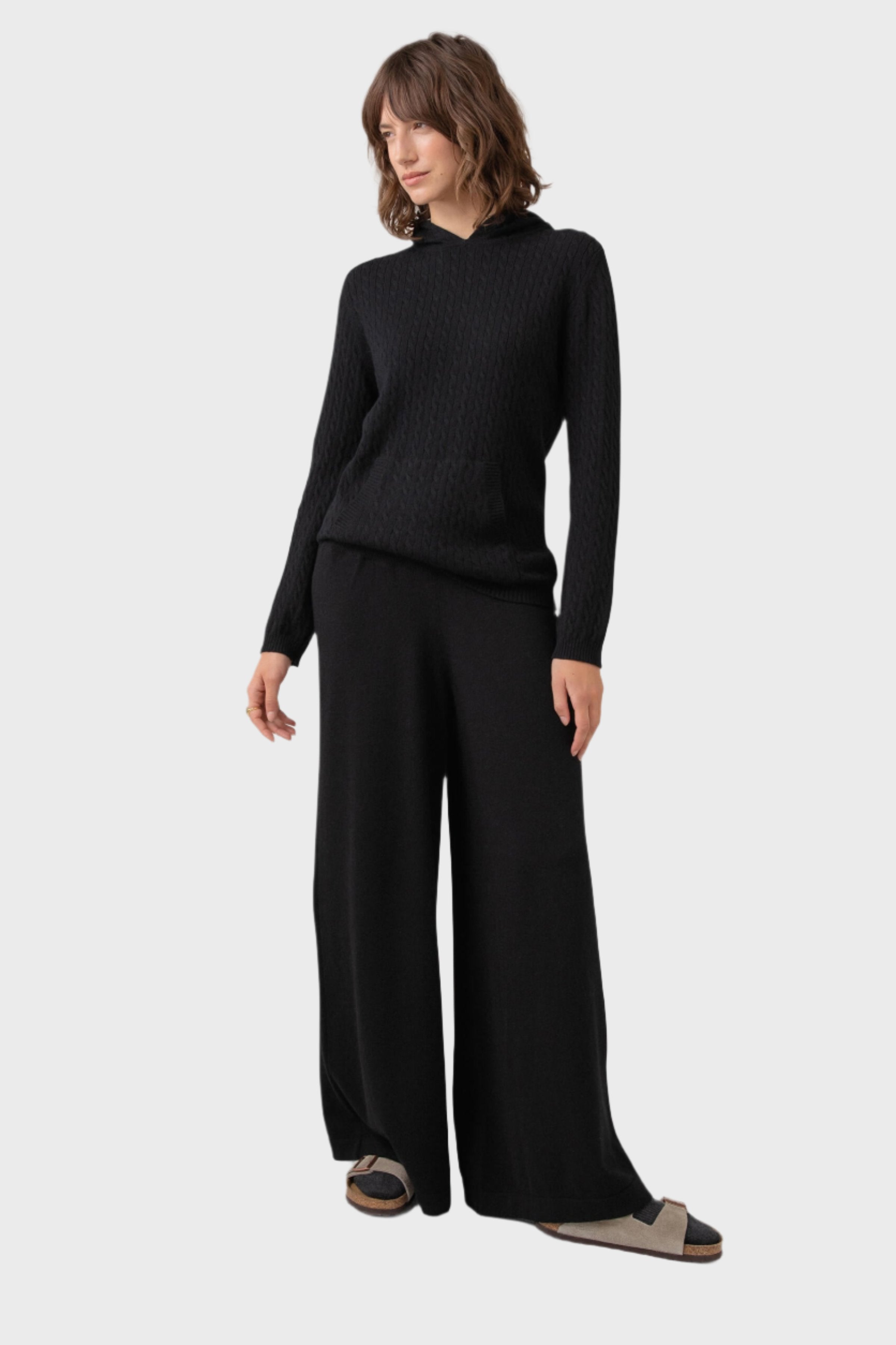 Low Rise Black Cashmere Slouch Pants