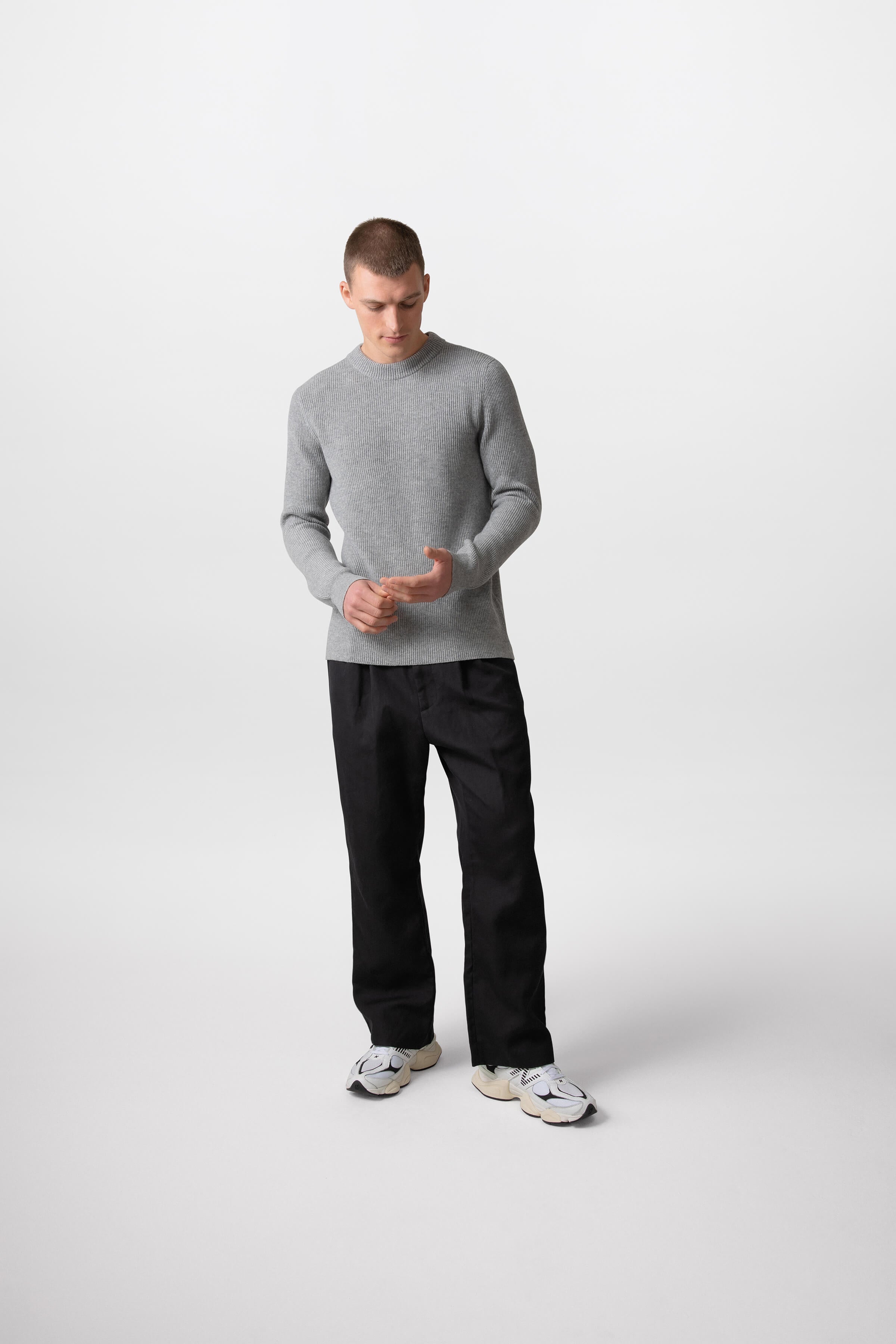 Men's Ribbed Grey Cashmere Jumper