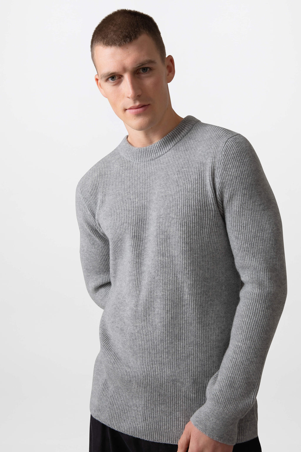 Men's Ribbed Grey Cashmere Jumper