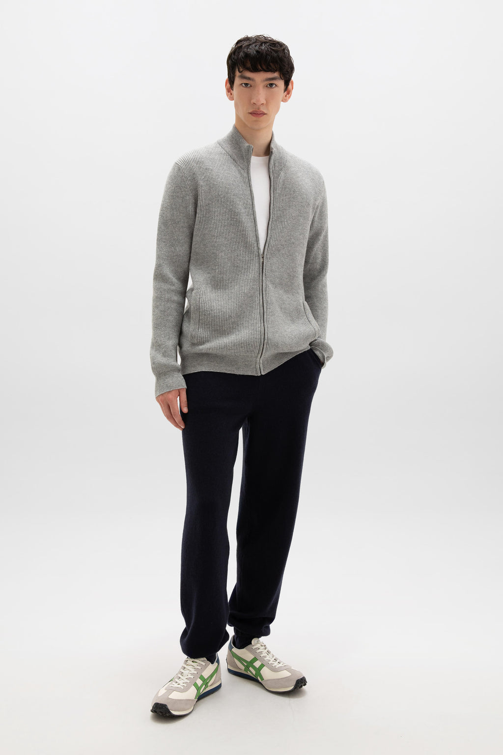 Ribbed Cashmere Light Grey Cardigan