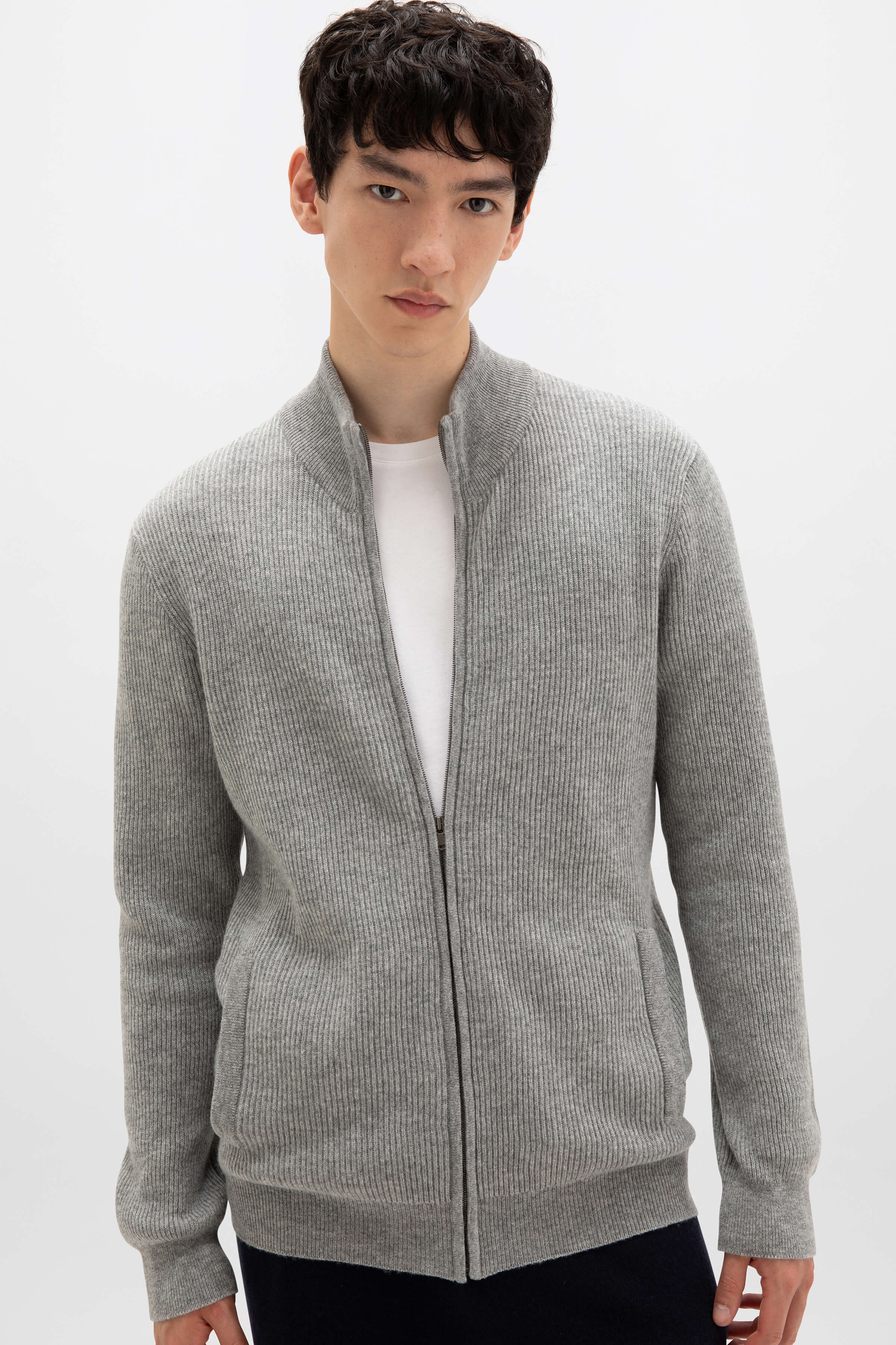 Ribbed Cashmere Light Grey Cardigan