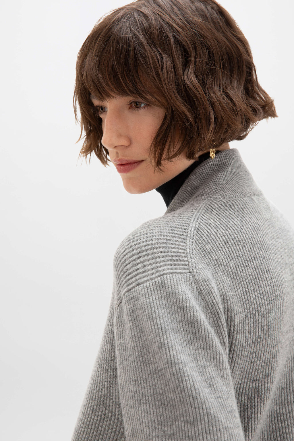Ribbed Cashmere Light Grey Cardigan