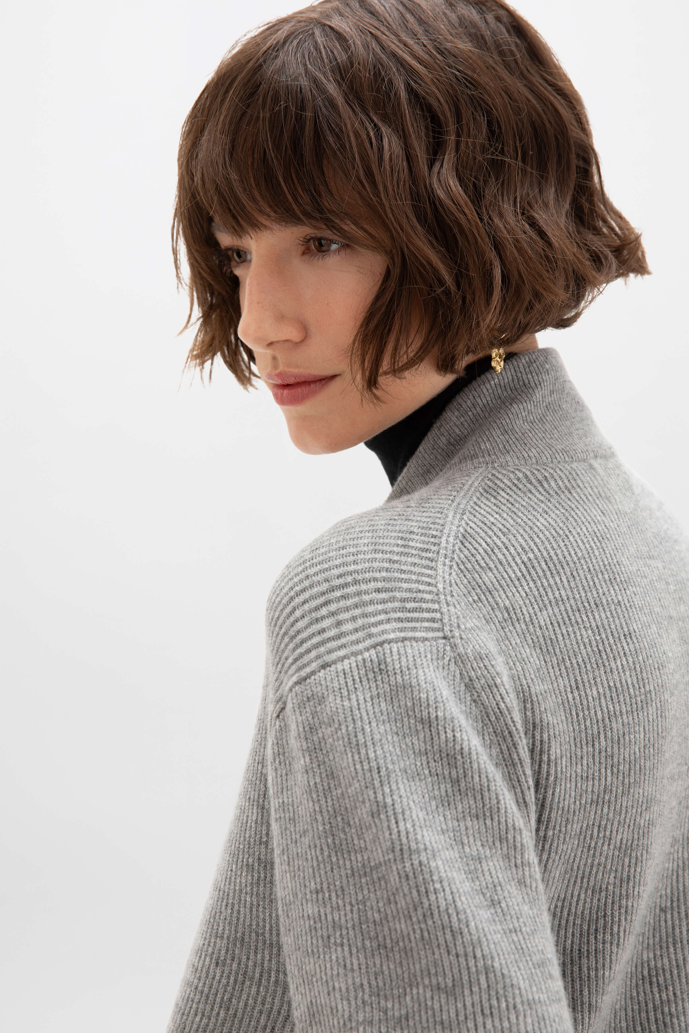 Ribbed Cashmere Light Grey Cardigan