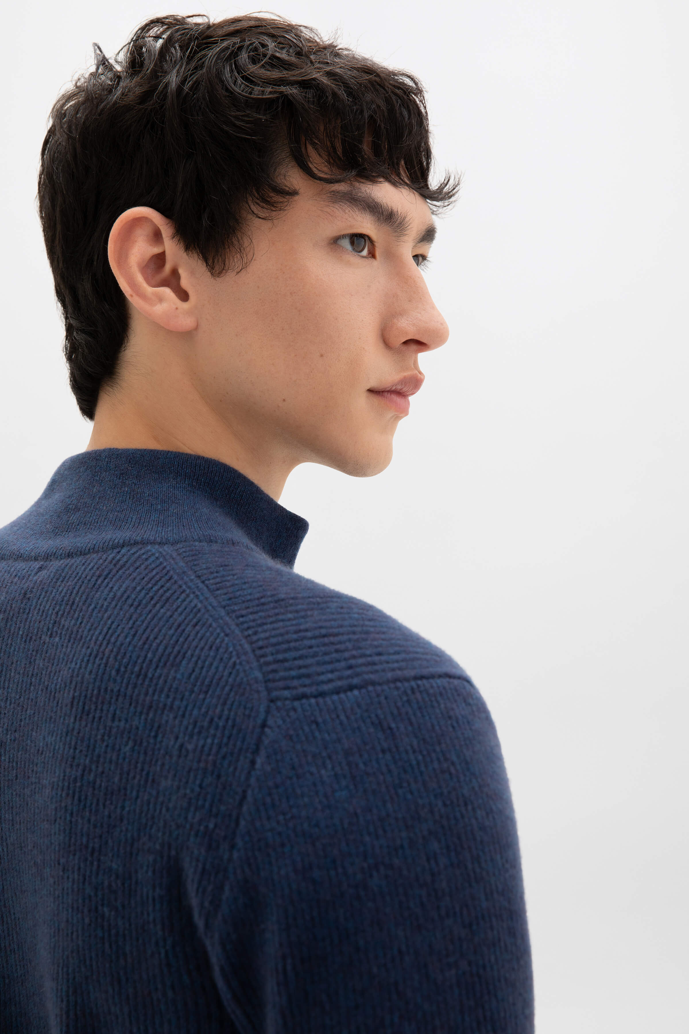 Ribbed Cashmere Mid Blue Cardigan