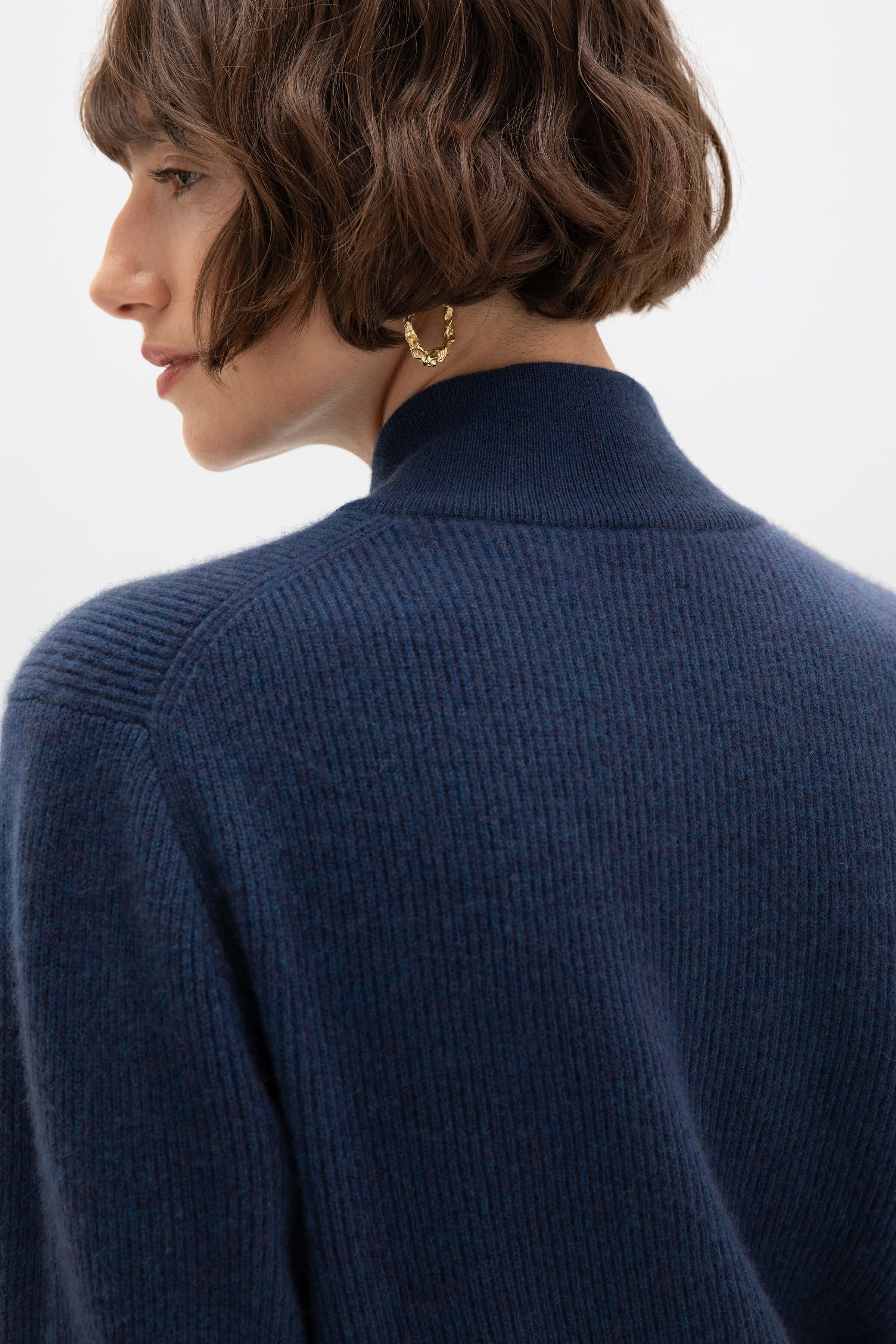 Ribbed Cashmere Mid Blue Cardigan