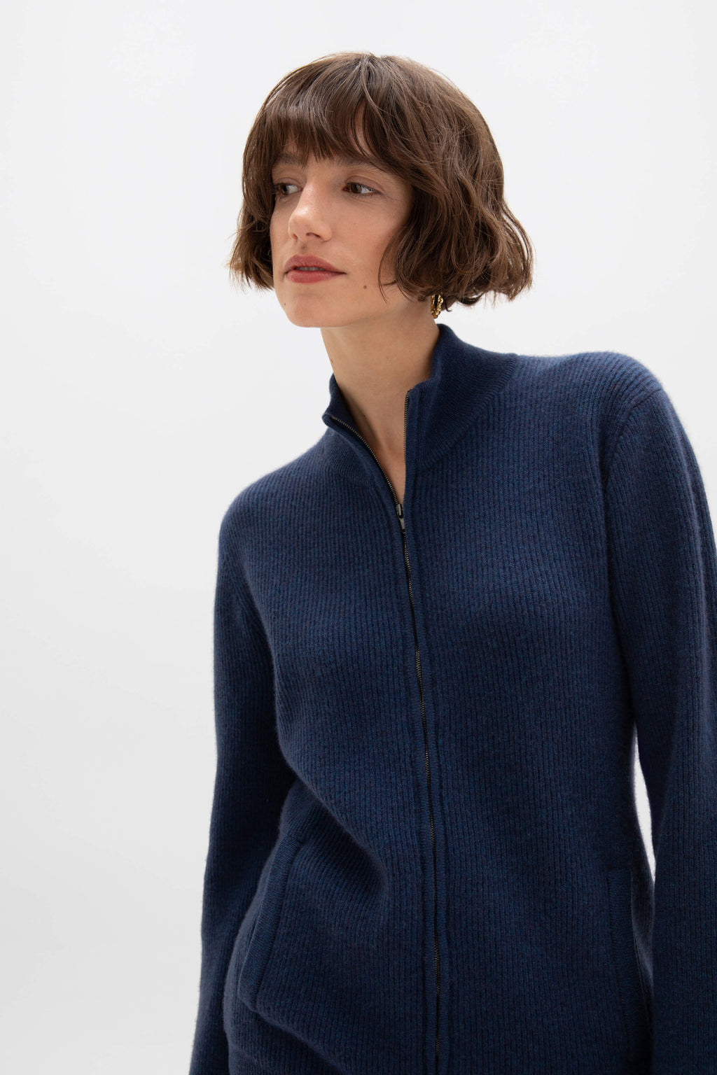 Ribbed Cashmere Mid Blue Cardigan