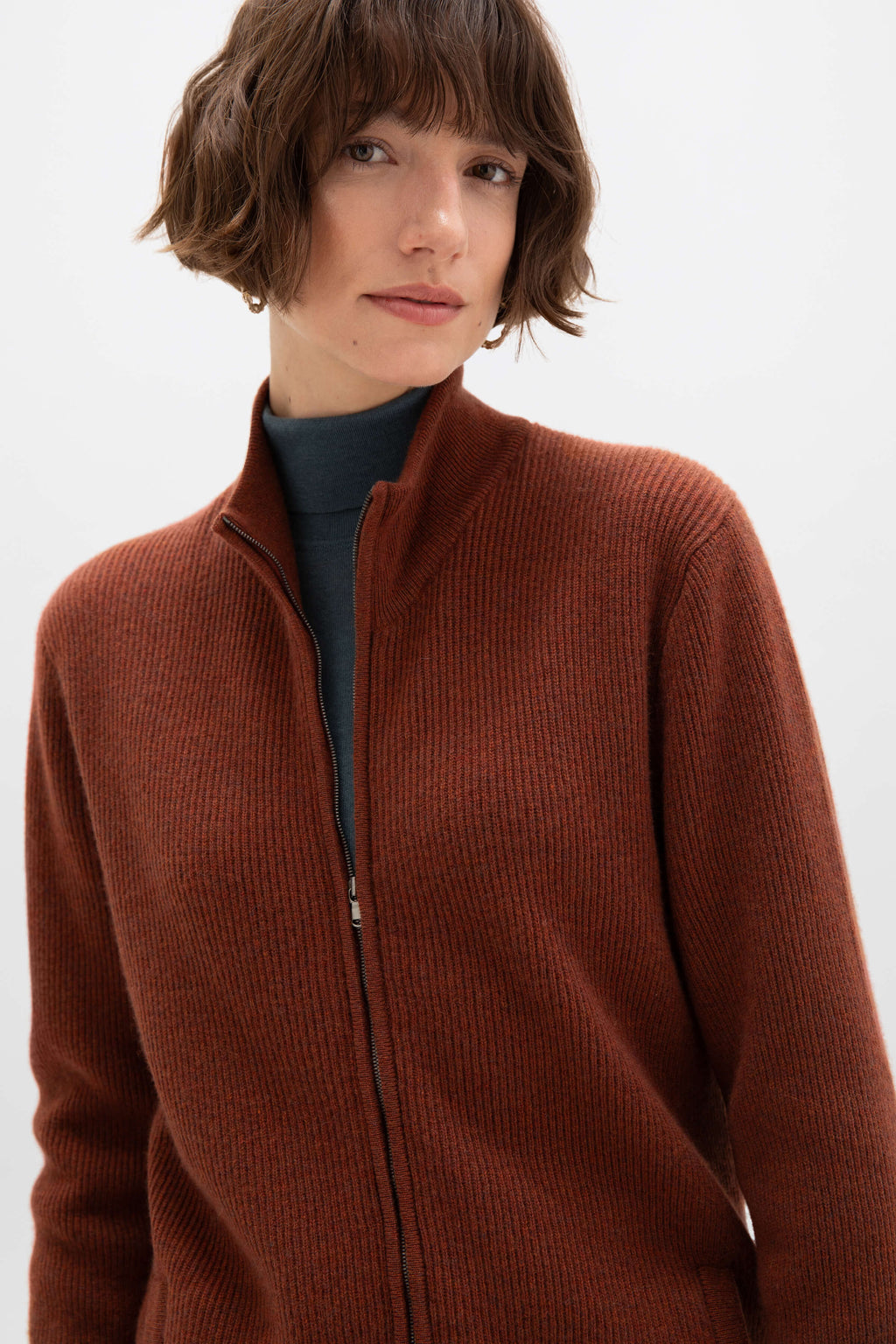 Front Zip Red Cashmere Cardigan
