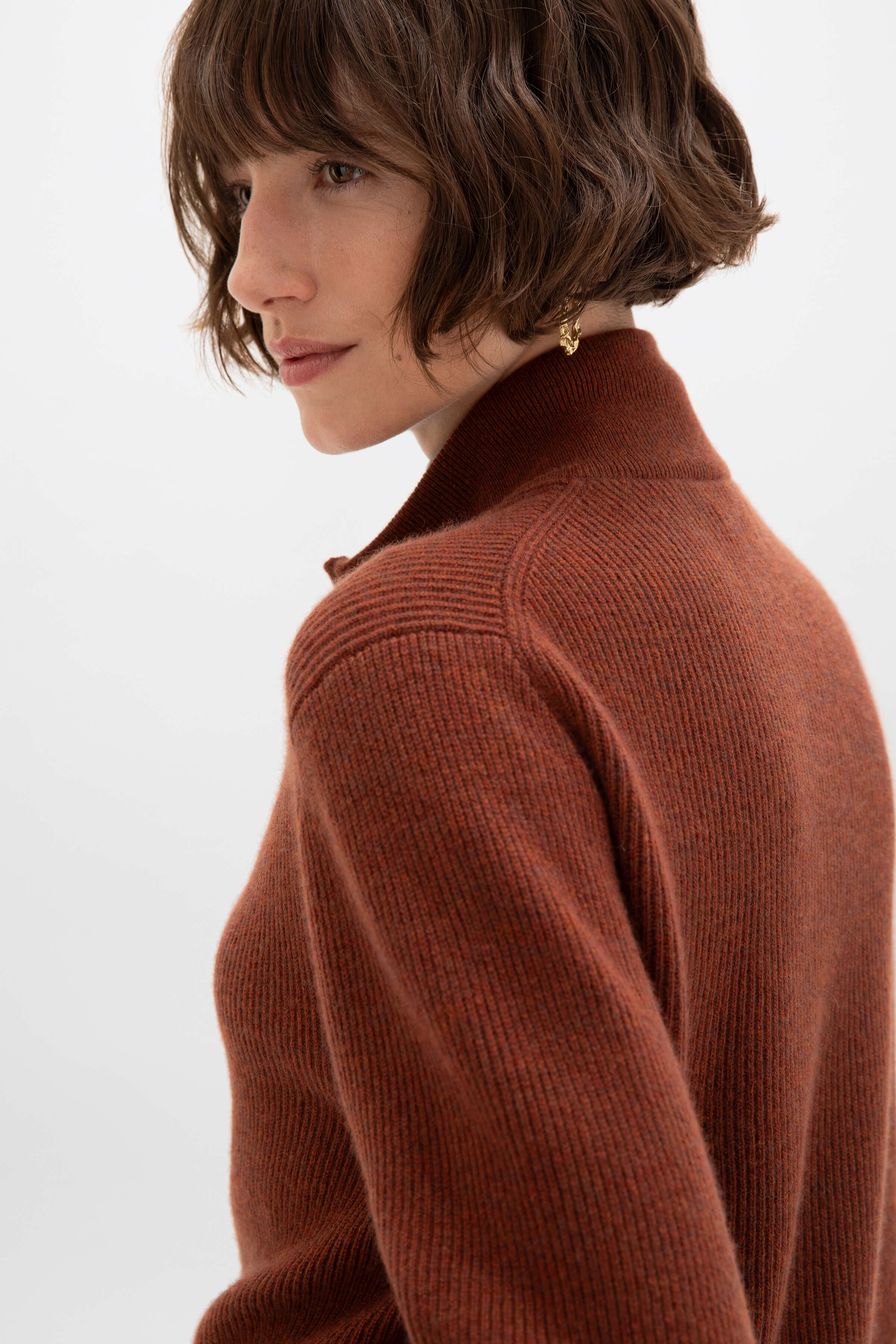 Front Zip Red Cashmere Cardigan