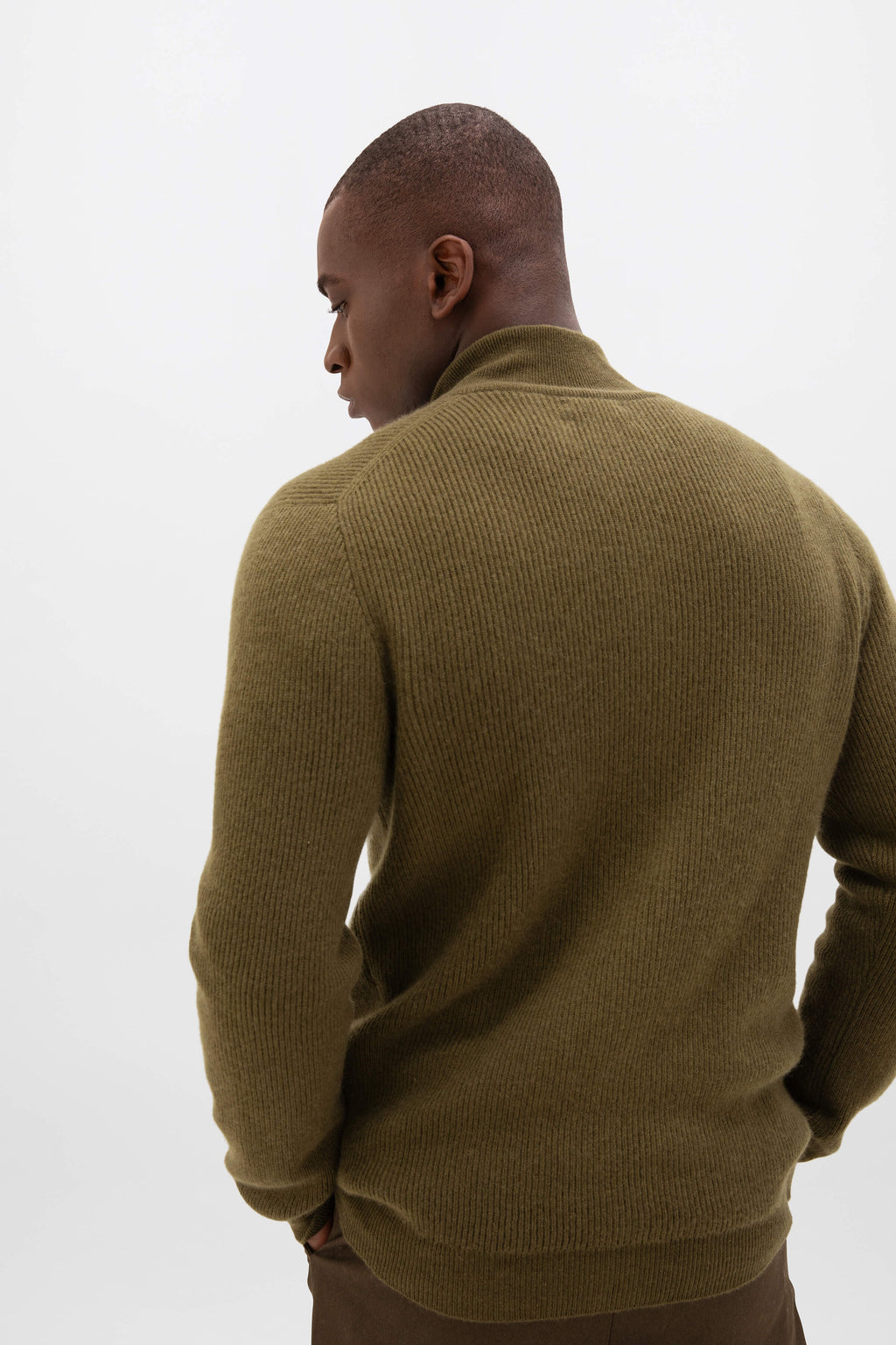 Front Zip Olive Green Cashmere Cardigan