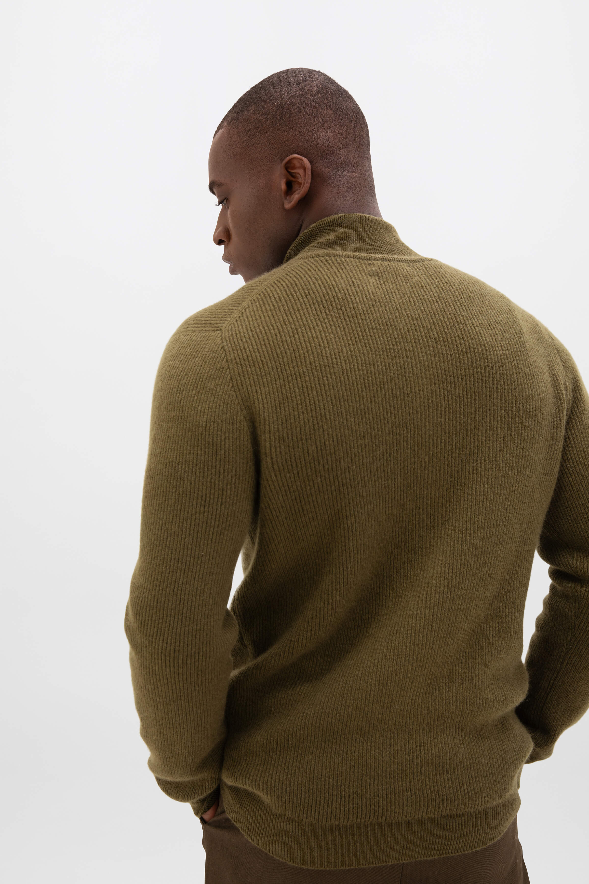 Front Zip Olive Green Cashmere Cardigan