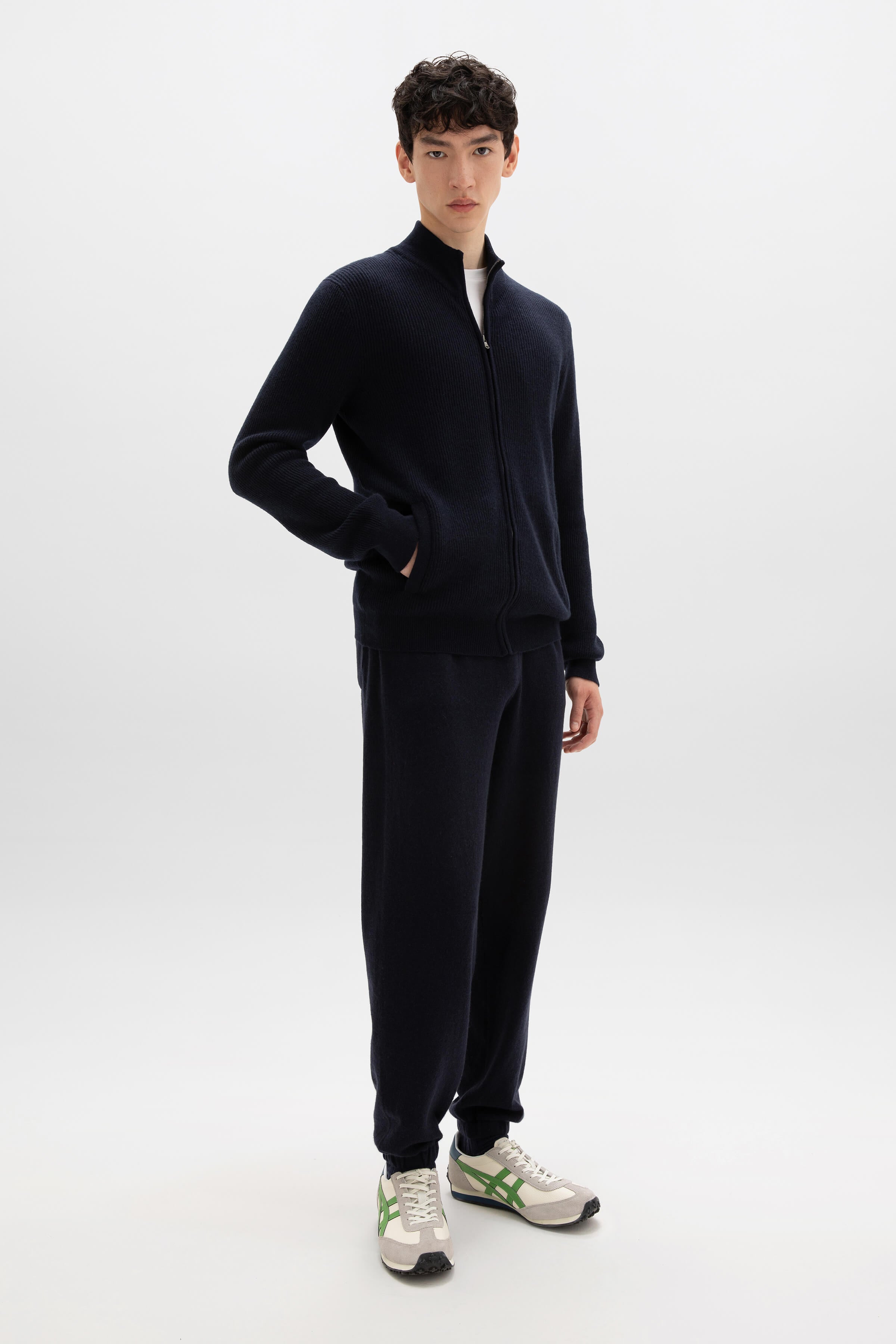 Ribbed Cashmere Dark Navy Cardigan