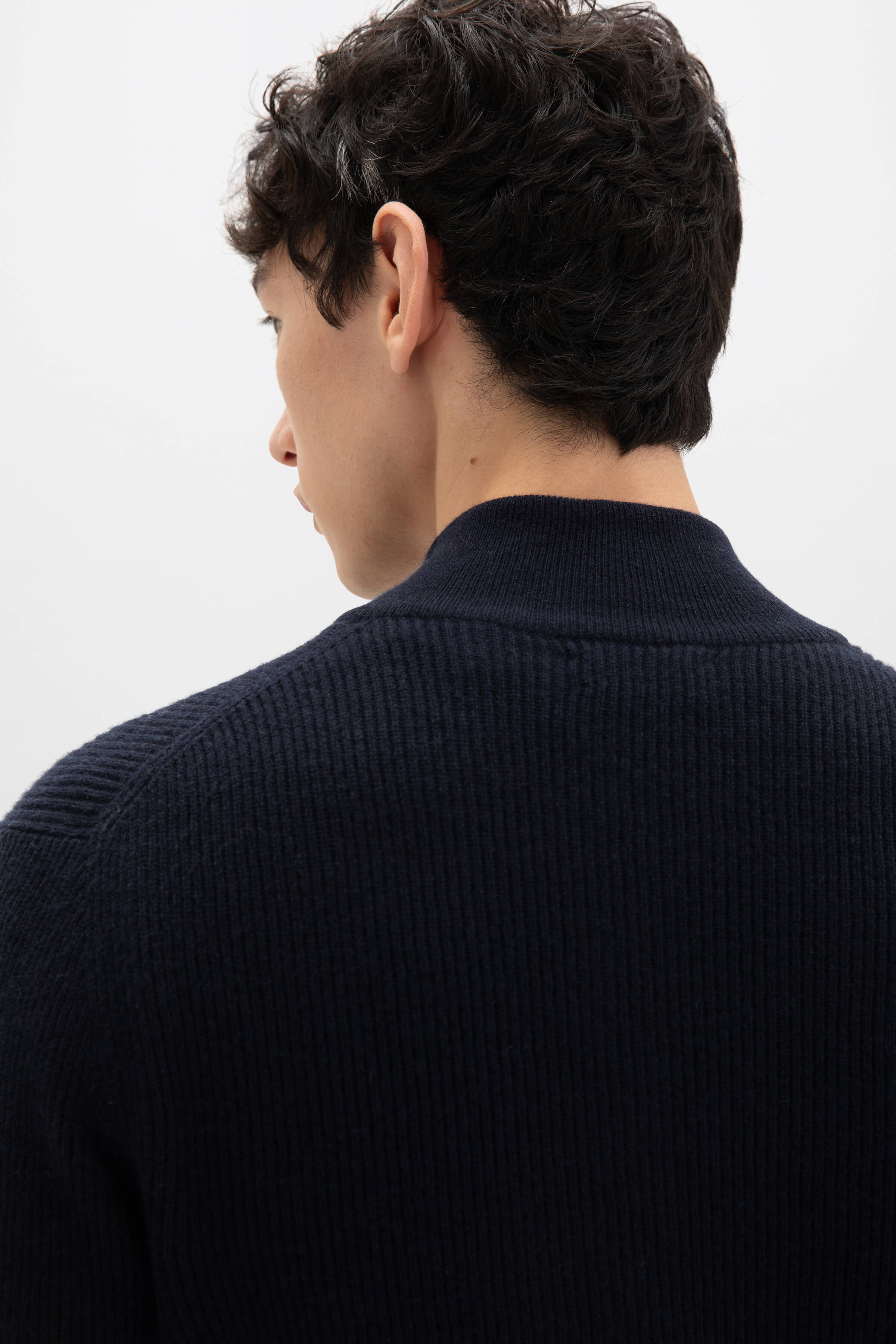 Ribbed Cashmere Dark Navy Cardigan