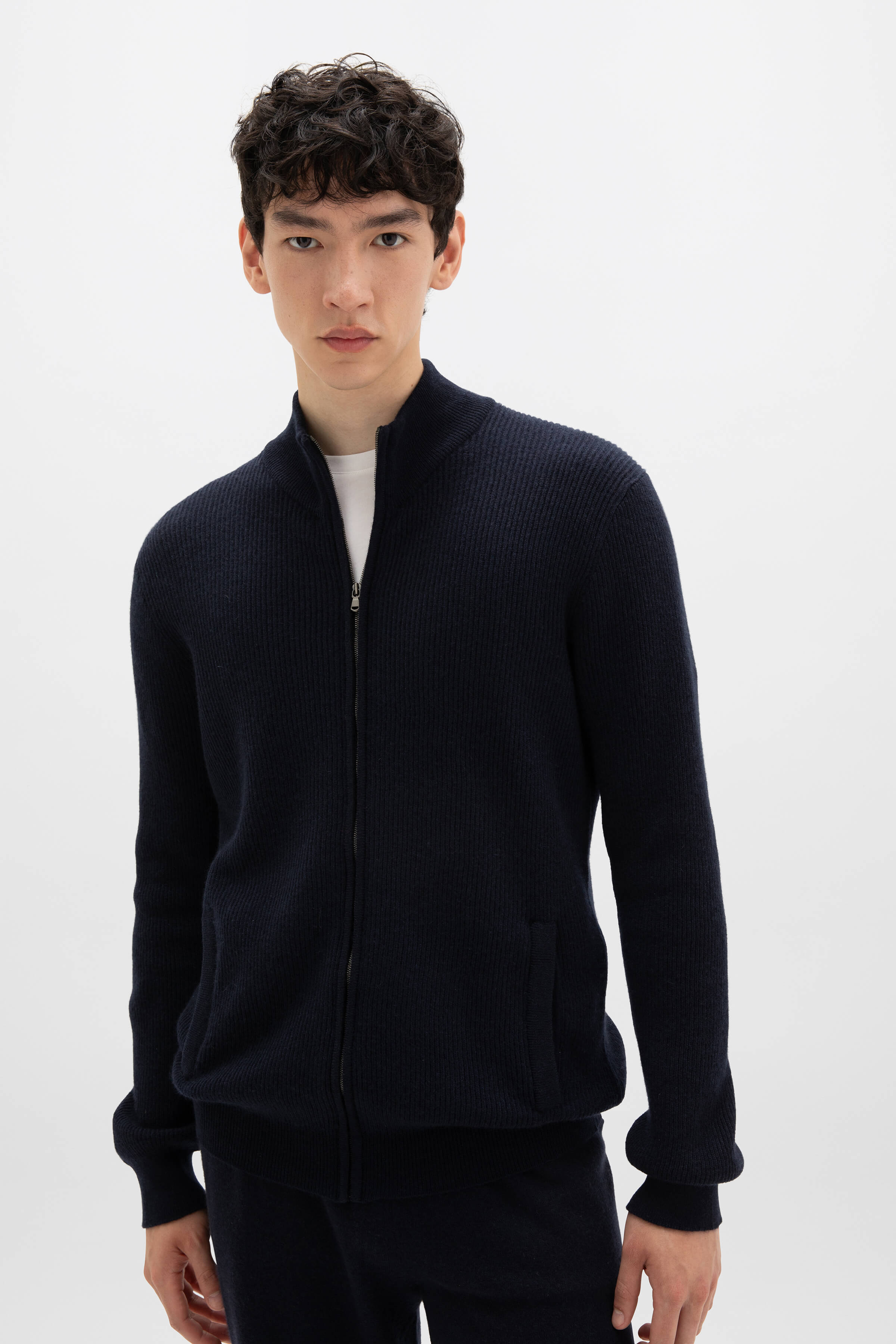 Ribbed Cashmere Dark Navy Cardigan