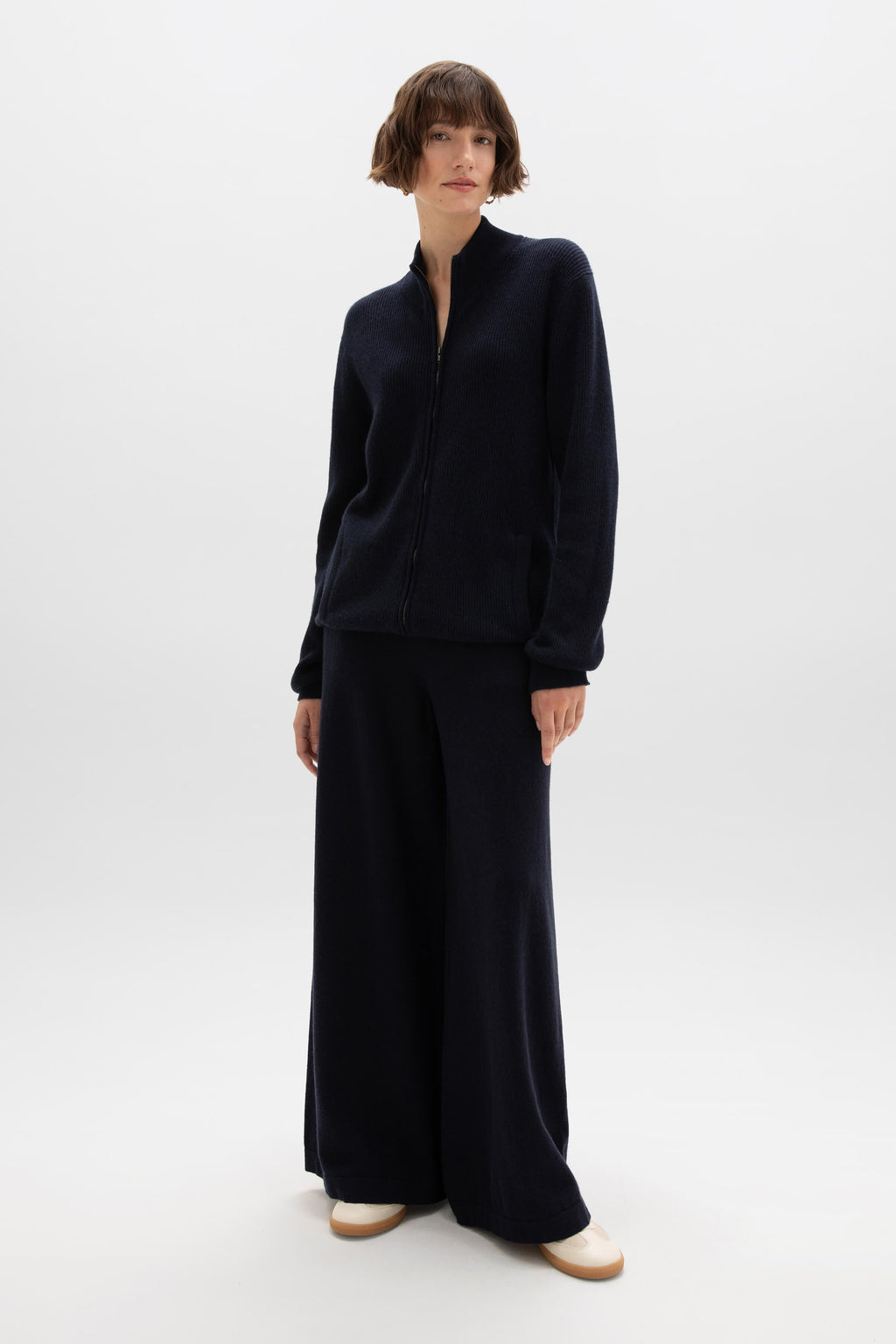 Ribbed Cashmere Dark Navy Cardigan